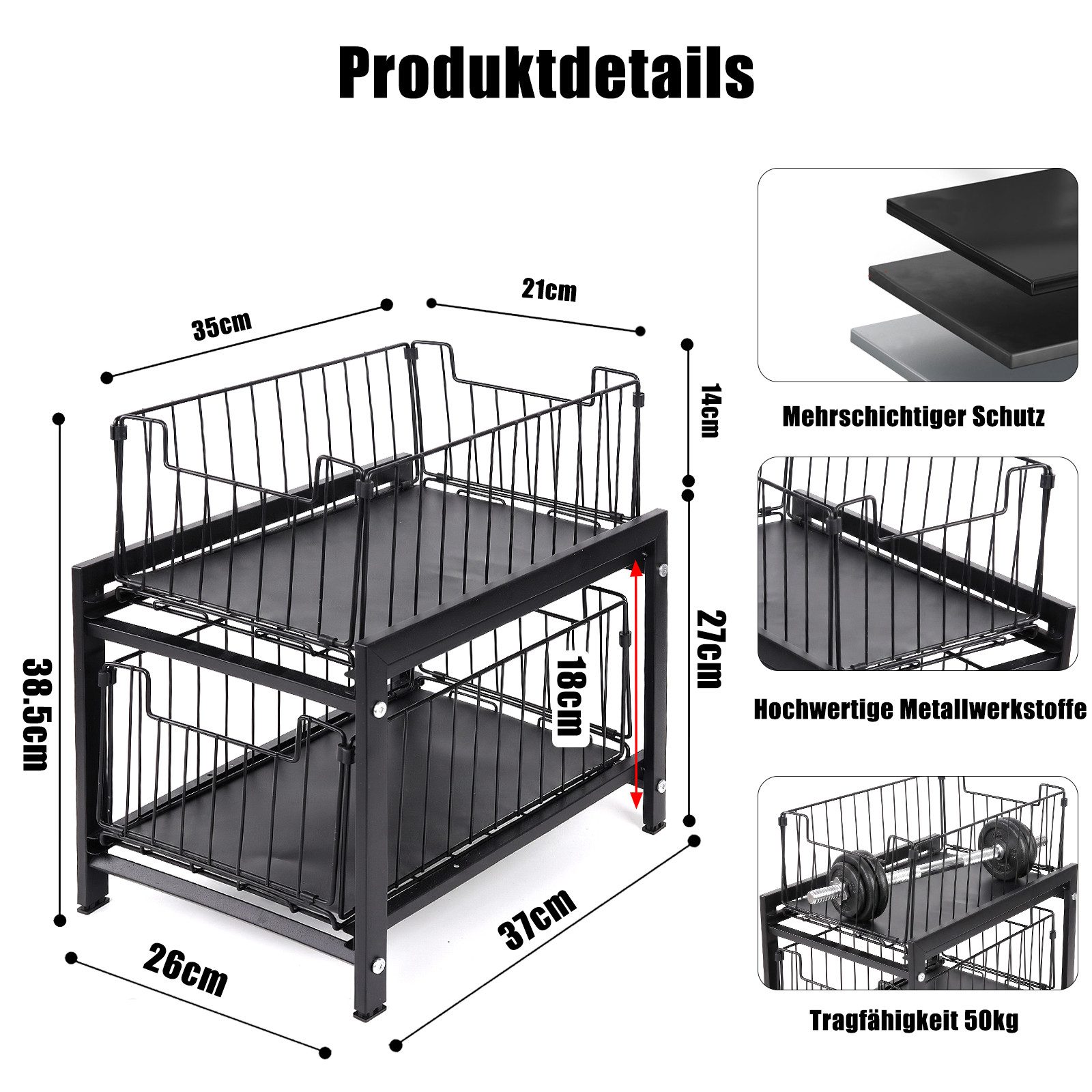 DAITORE Küchenregal Küchen Organizer Ausziehbar, 2 Etagen Gewürzregale, Schubladenregal für Küche, Wohnzimmer und Badezimmer – Bild 2 von 5