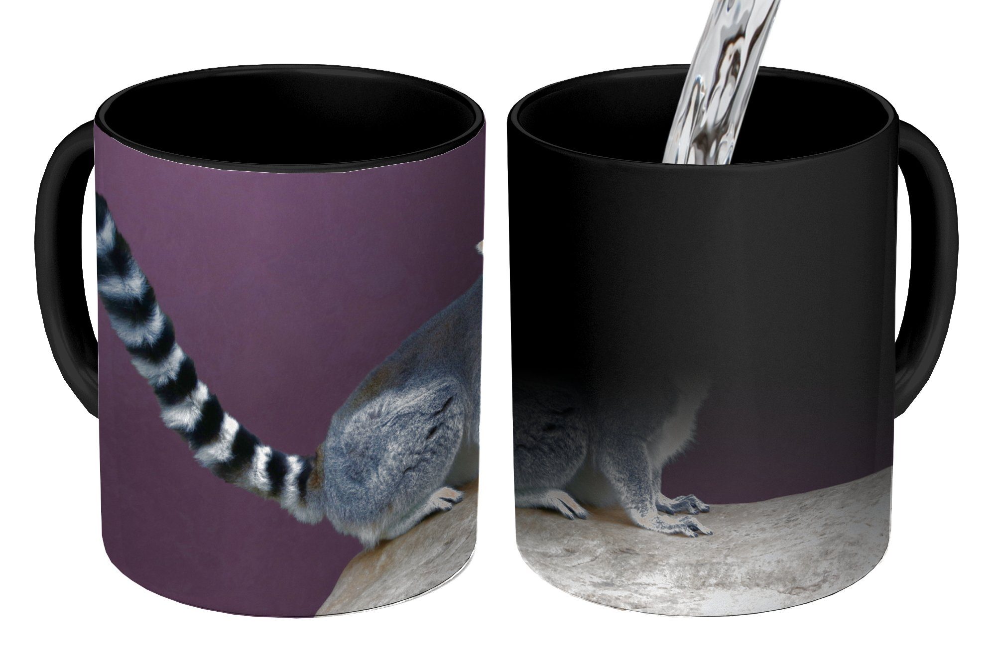 MuchoWow Tasse Affe - Ringschwanzlemur - Stein, Keramik, Farbwechsel, Kaffeetassen, Teetasse, Zaubertasse, Geschenk