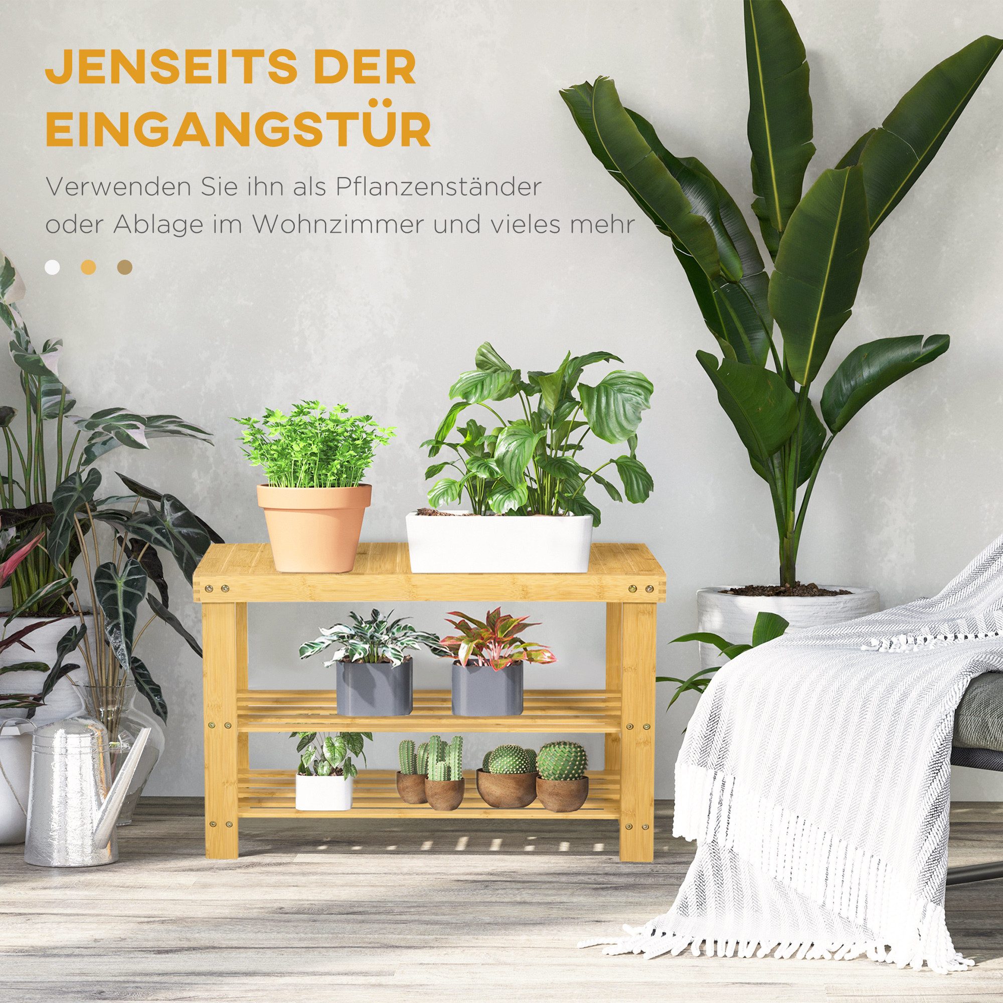 furnicato Schuhbank 3 Etagen Bambus 70x28x45cm Platz für 6-9 Paar (1-St)