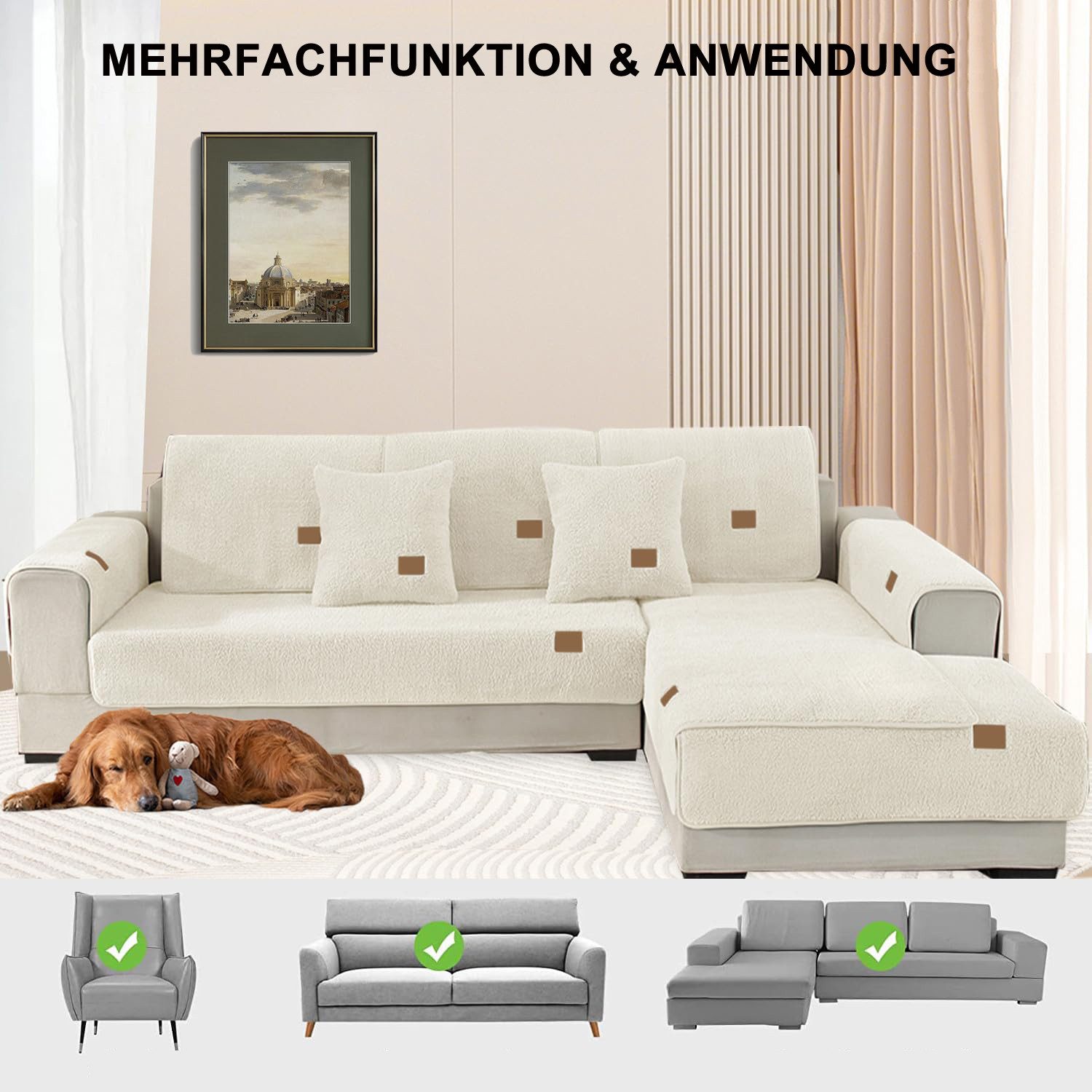 Diwzbyn Sofaschoner Sofahusse Anti-Rutsch – Rutschfester Sofabezug, Sofadecke, Schutz für Couch & Sofa, pflegeleicht & strapazierfähig