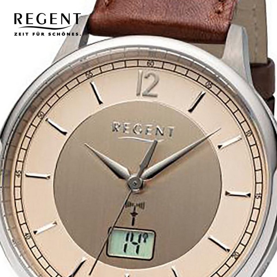 Regent Funkuhr Regent Herren Uhr FR-249 Leder Funkwerk, Herren Funkuhr  rund, groß (ca. 41mm), Lederarmband