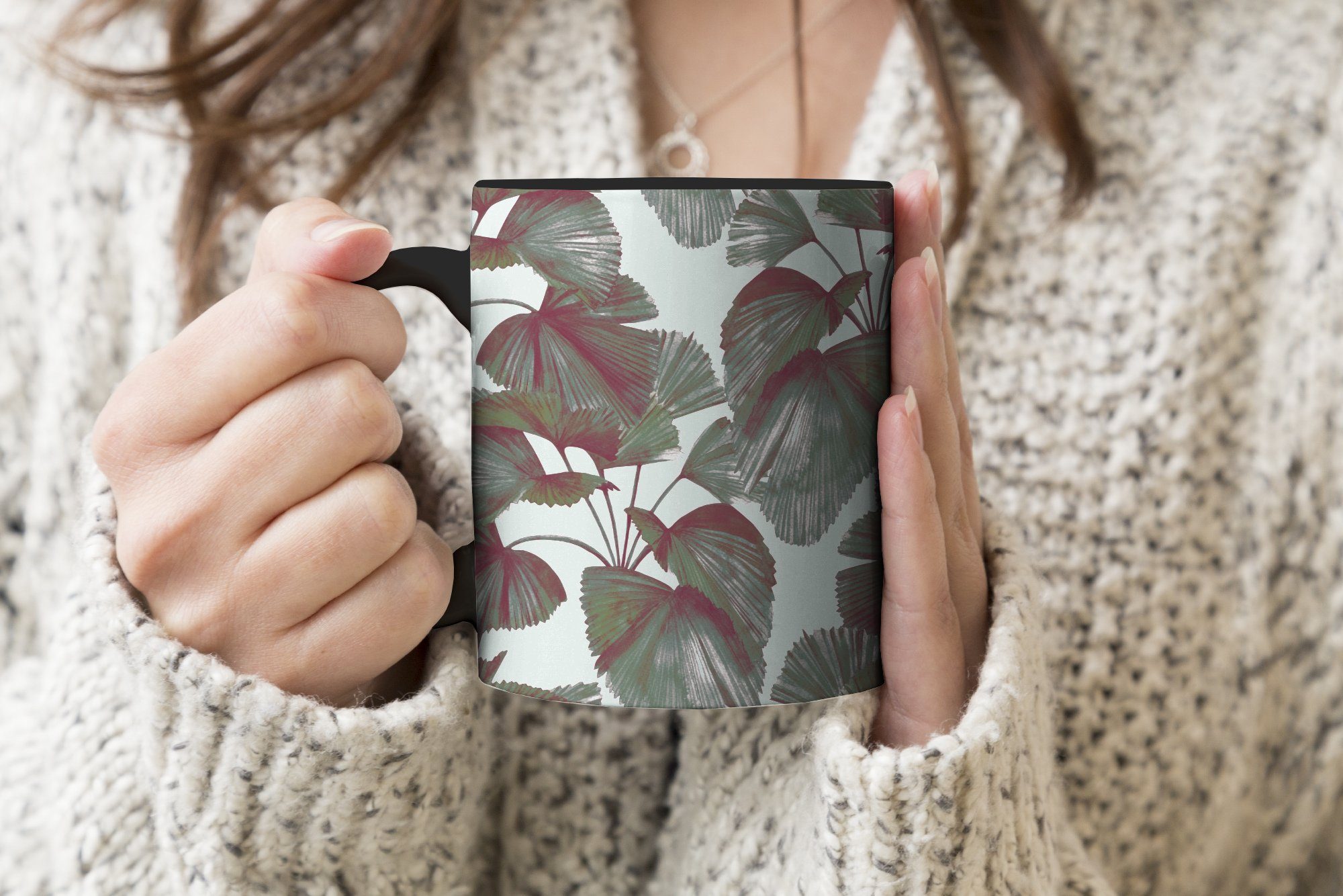 Geschenk Tasse Keramik, Vintage - - Tropisch Kaffeetassen, Teetasse, - Blätter Muster, Farbwechsel, Zaubertasse, MuchoWow