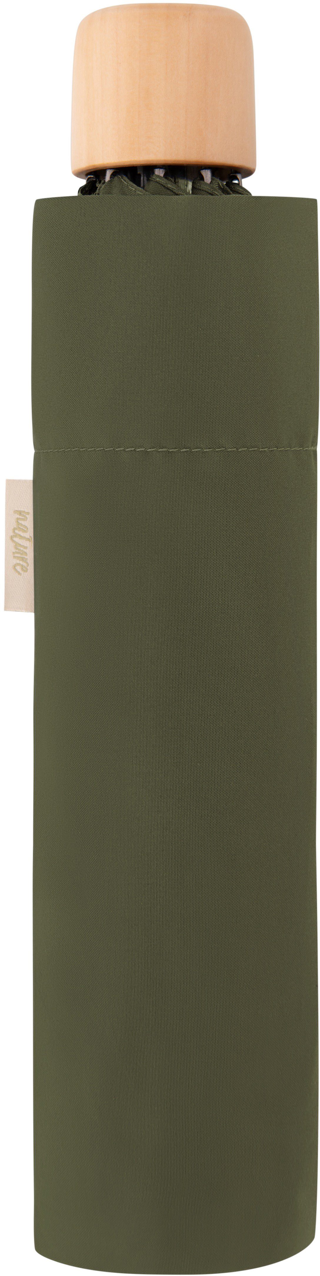 doppler® Taschenregenschirm nature Mini, deep Griff Wald FSC®- schützt aus recyceltem Material aus - weltweit mit olive