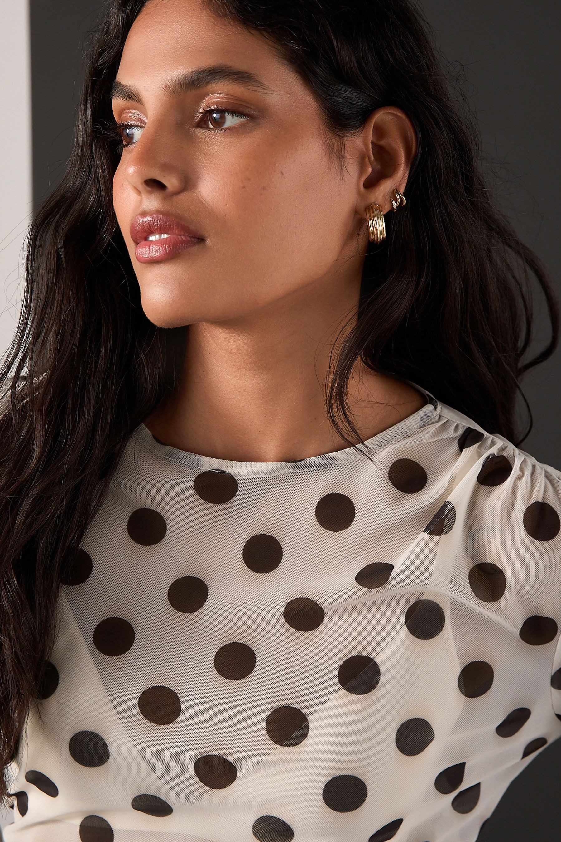 Next Blusenshirt Kew Collection Langarmoberteil mit Mesh und Print (1-tlg)