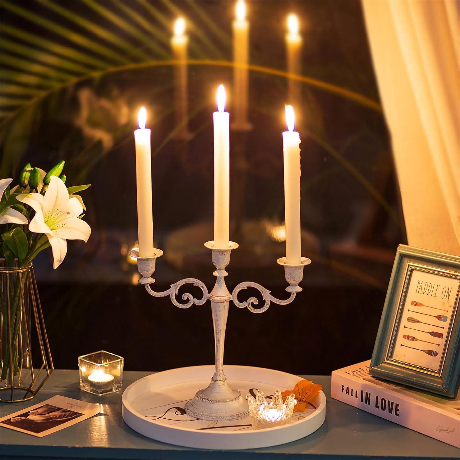 LuxusKollektion Kandelaber Kerzenständer 3-Armig Vintage Weiß günstig online kaufen