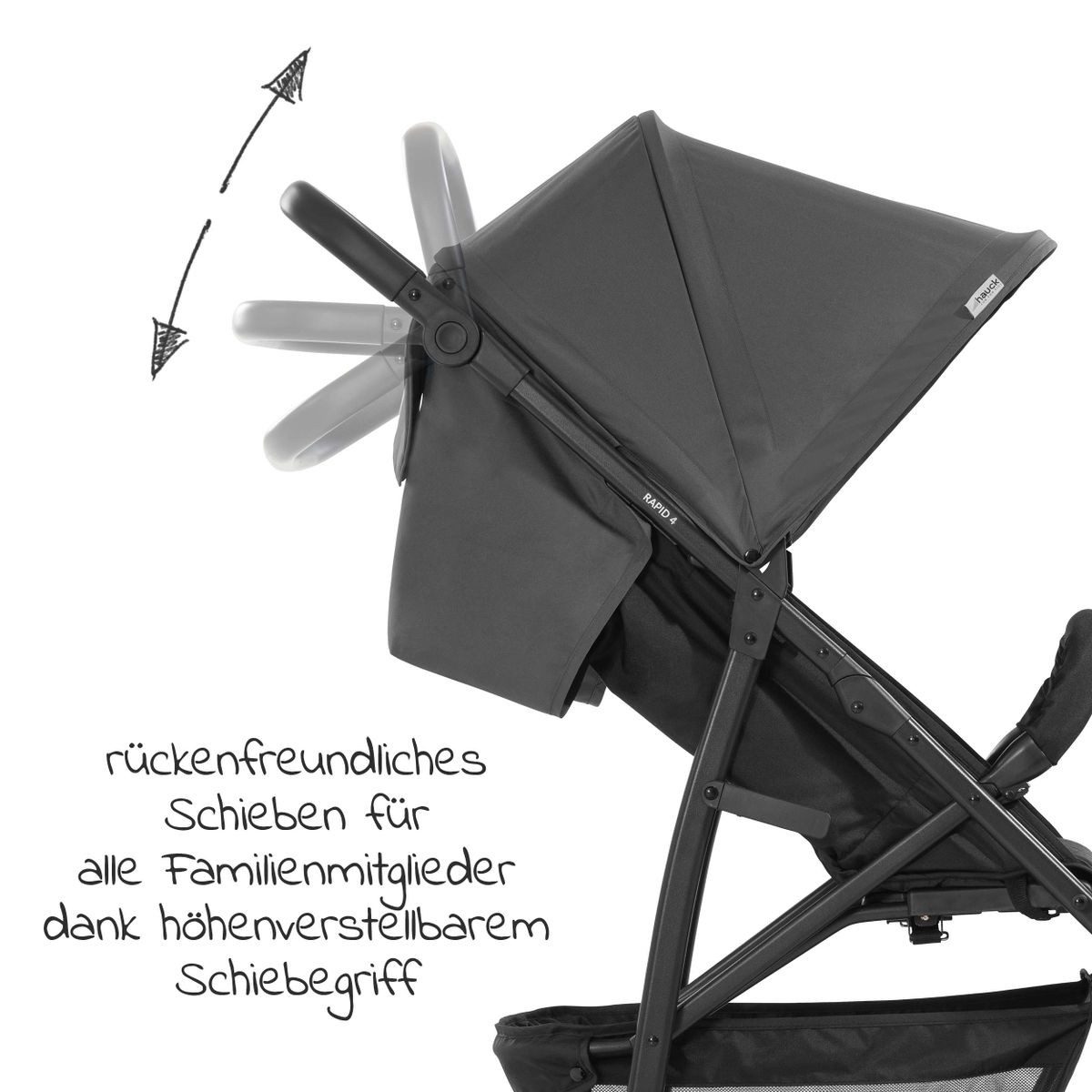 Hauck Kinder-Buggy Rapid 4 - Grey, Sportwagen - Liegefunktion, höhenverstellbar, klein faltbar bis 25 kg