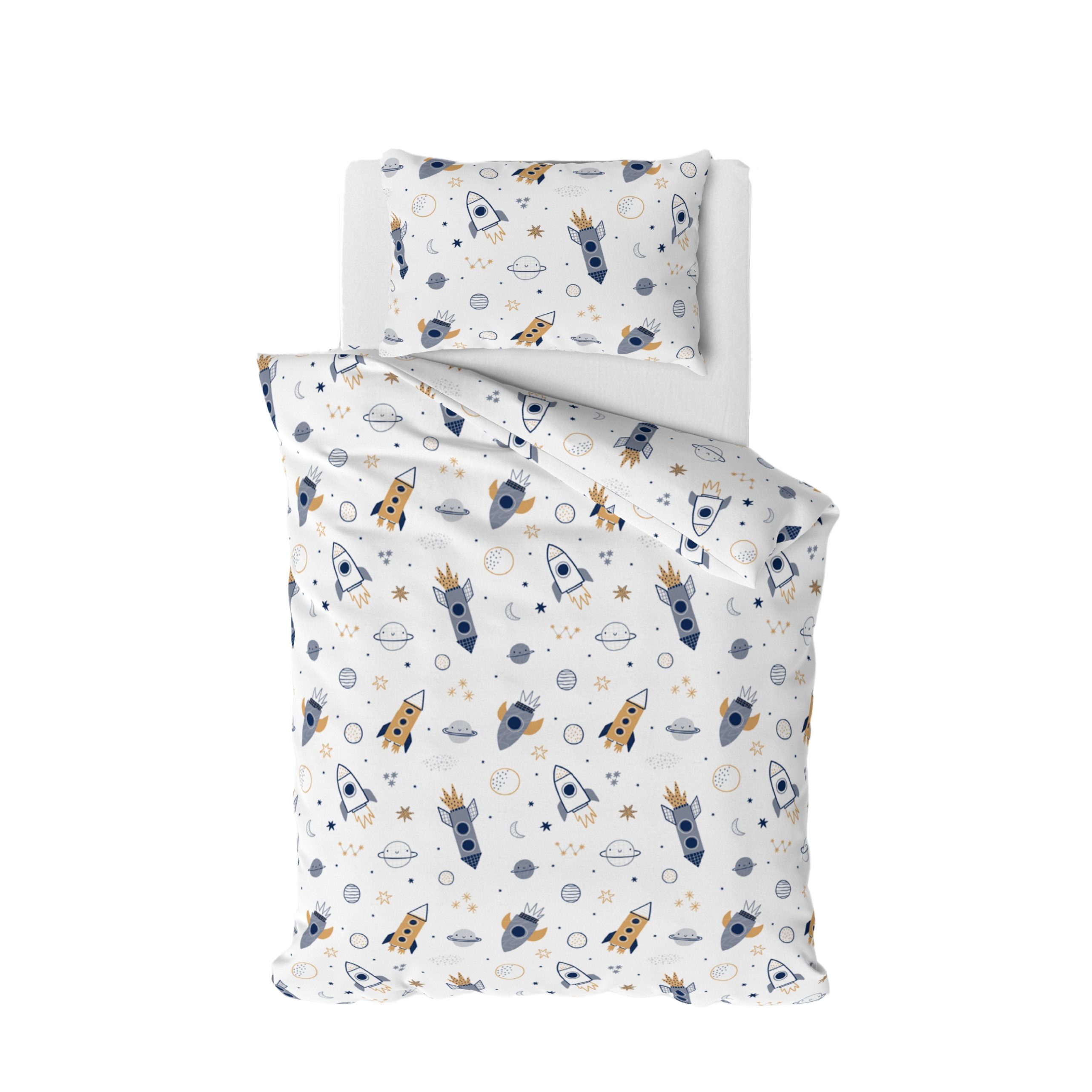 MTOnlinehandel Babybettwäsche Space Rakete • 100x135 + 40x60 cm • Planeten günstig online kaufen