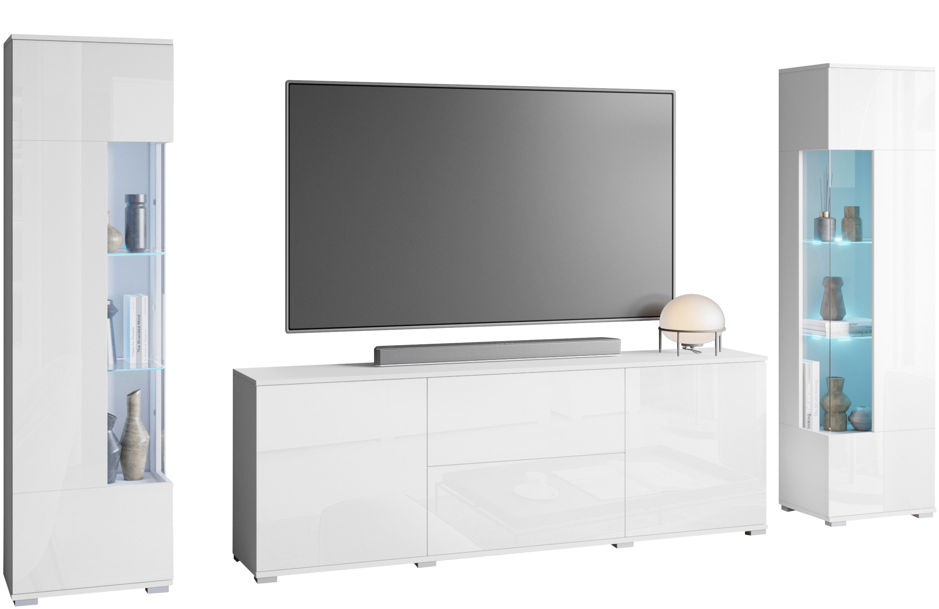 OTTO home Wohnwand KENIA, (Komplett-Set, 3-St), Vitrinen mit Eckverglasung, hängend und stehend montierbar