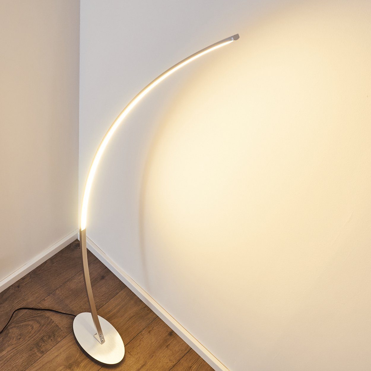 Bogenlampe Standlampe hofstein in LED Aluminiumgebürstet, LEDs Lumen und Leselampe, fest »Oneto« 1100 mit eingebaute Designer Fußschalter Kabel,
