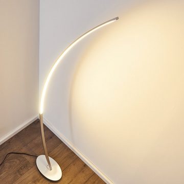 hofstein Bogenlampe »Oneto« LED Designer Standlampe in Aluminiumgebürstet, mit Fußschalter und Kabel, Leselampe, fest eingebaute LEDs 1100 Lumen