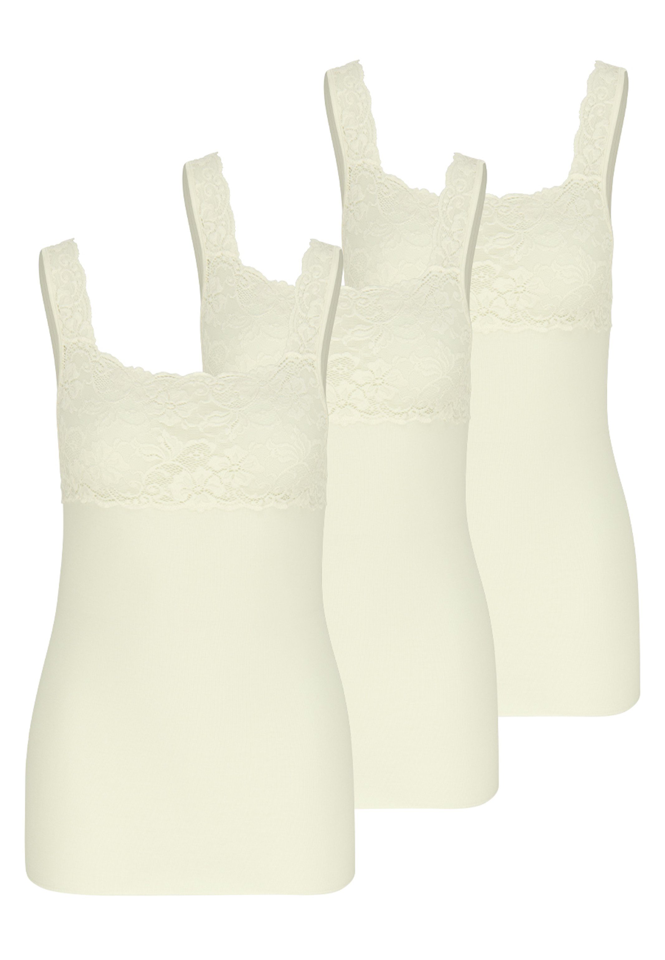 Nina Von C. Unterhemd 3er Pack Fine Cotton (Spar-Set, 3-St) Unterhemd / Top - Baumwolle - Atmungsaktiv - Mit Spitzen-Details Champagner