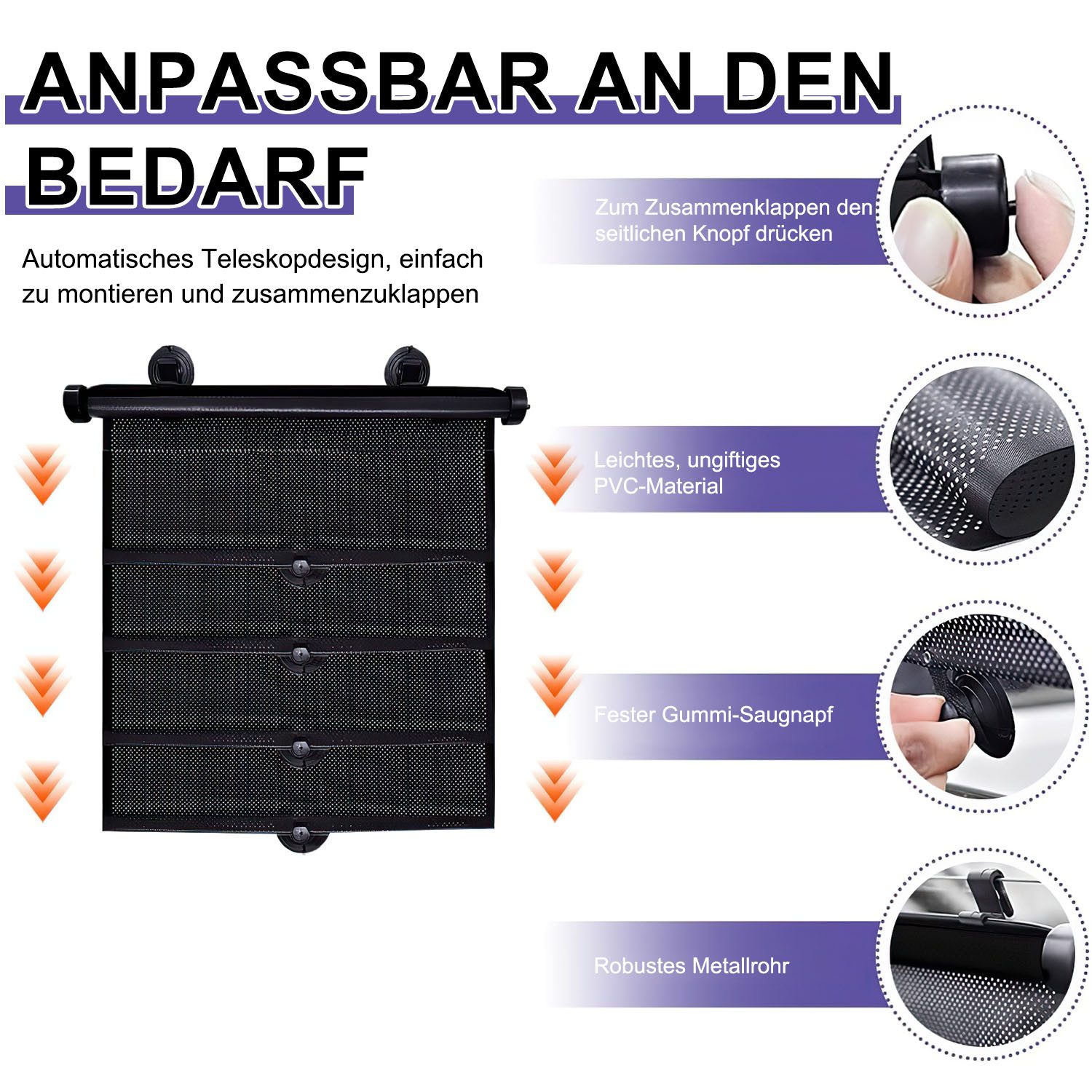 HEYHIPPO Car Sunshade Side Window Sun Visor Automatic Sunshade Curtain 2 Pieces, (Universal Sunshade with Suction Cup and Full Coverage, 40×45cm), Car Baby Blackout Curtains Black, Protect Privacy