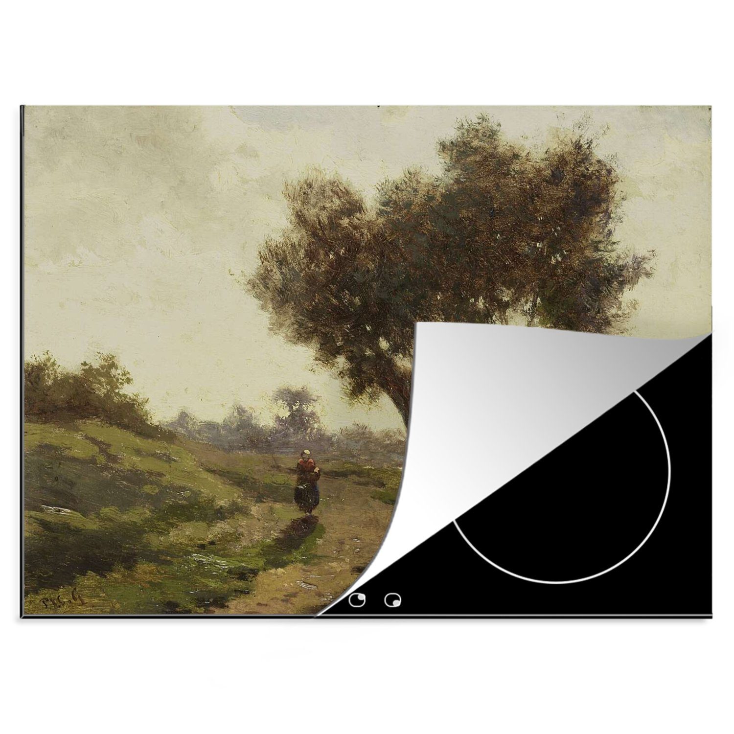 MuchoWow Herdblende-/Abdeckplatte Landschaft mit zwei Bäumen - Gemälde von Paul Joseph Constantin, Vinyl, (1 tlg), 70x52 cm, Mobile Arbeitsfläche nutzbar, Ceranfeldabdeckung