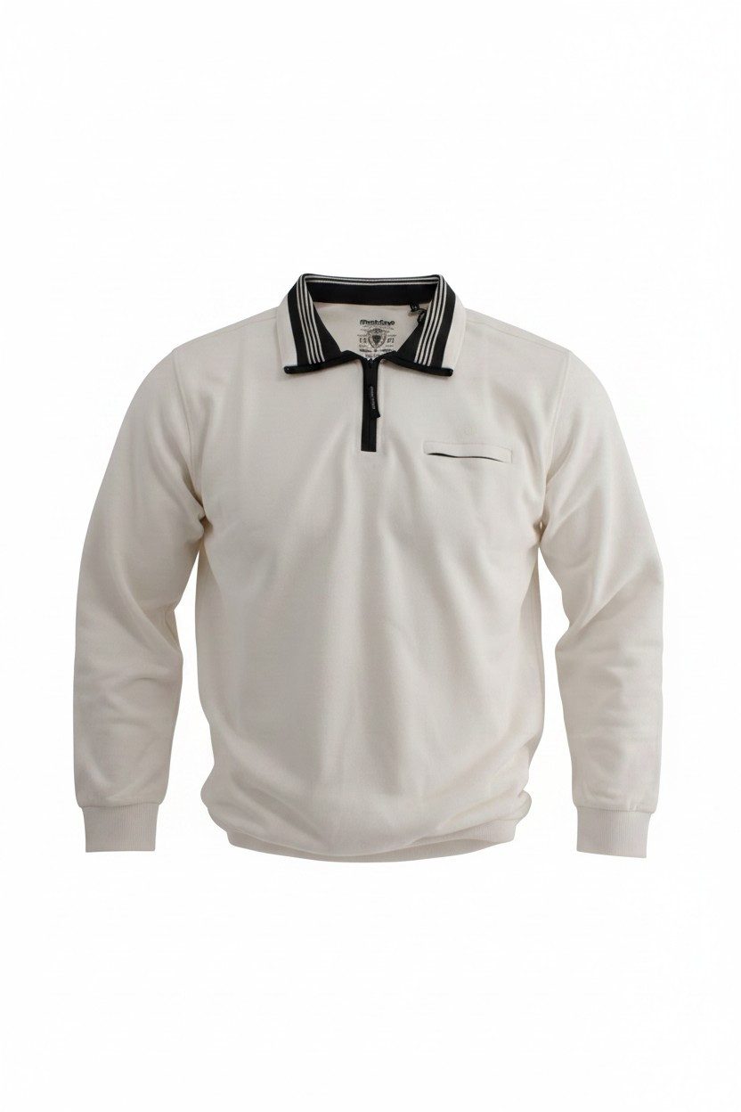 Mode Monte Carlo Sweatshirt Herren Langarm Poloshirt Ecru mit Reißverschluss Große Größen