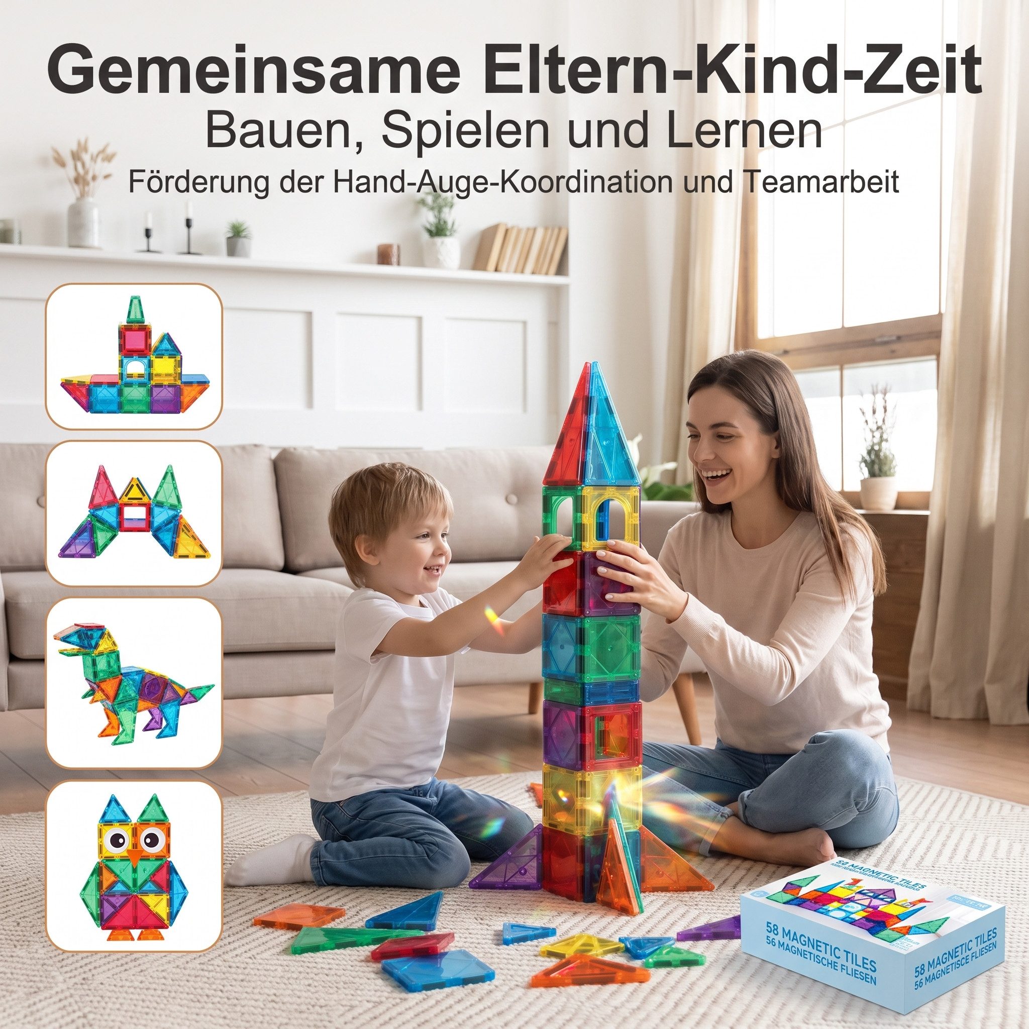 SURFOU Magnetbausteine 58 Teile für Kinder ab 3 Jahren Magnetspielbausteine, (58 St)