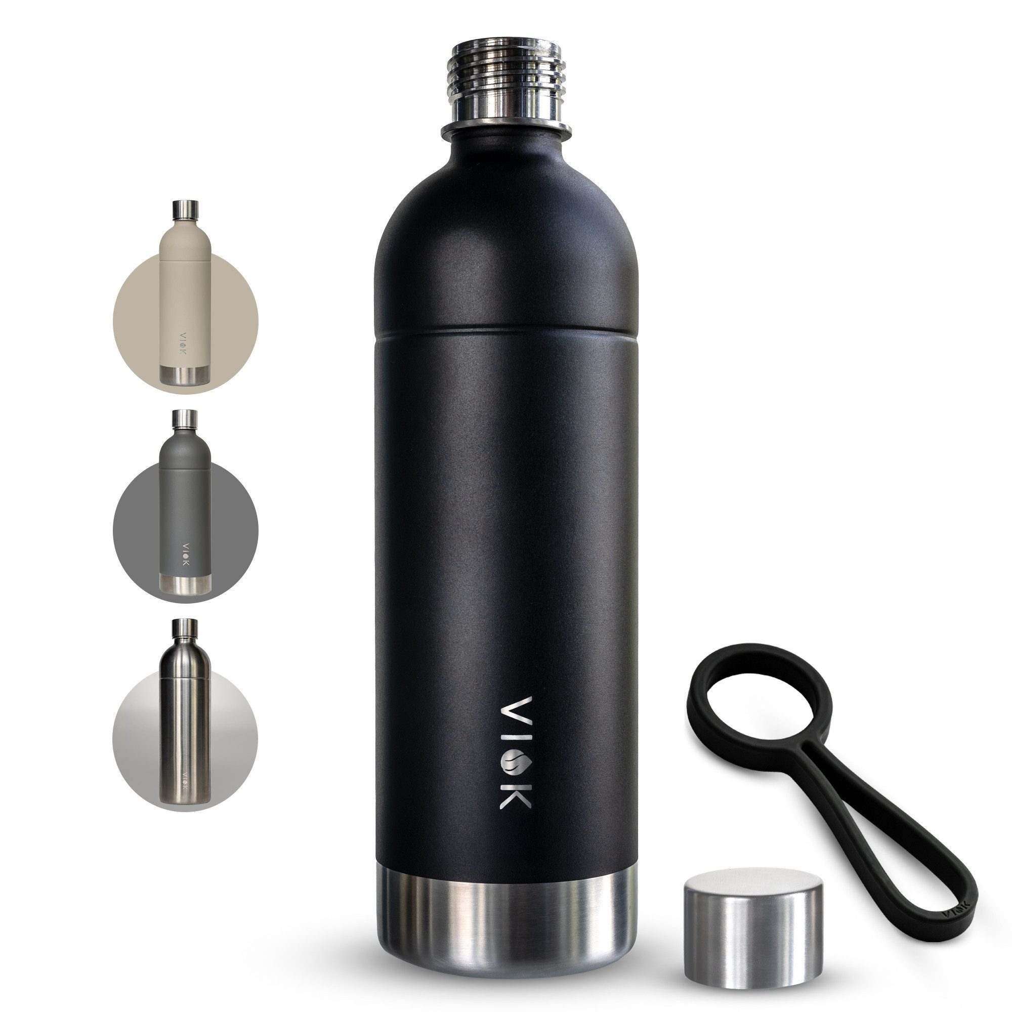 VIOK Wassersprudler Flasche Edelstahlflasche 1,3 L für Aarke Carbonator 3, SMEG, Brita, Arendo, Mit Trageschlaufe, Spülmaschinenfest, kein Ablaufdatum