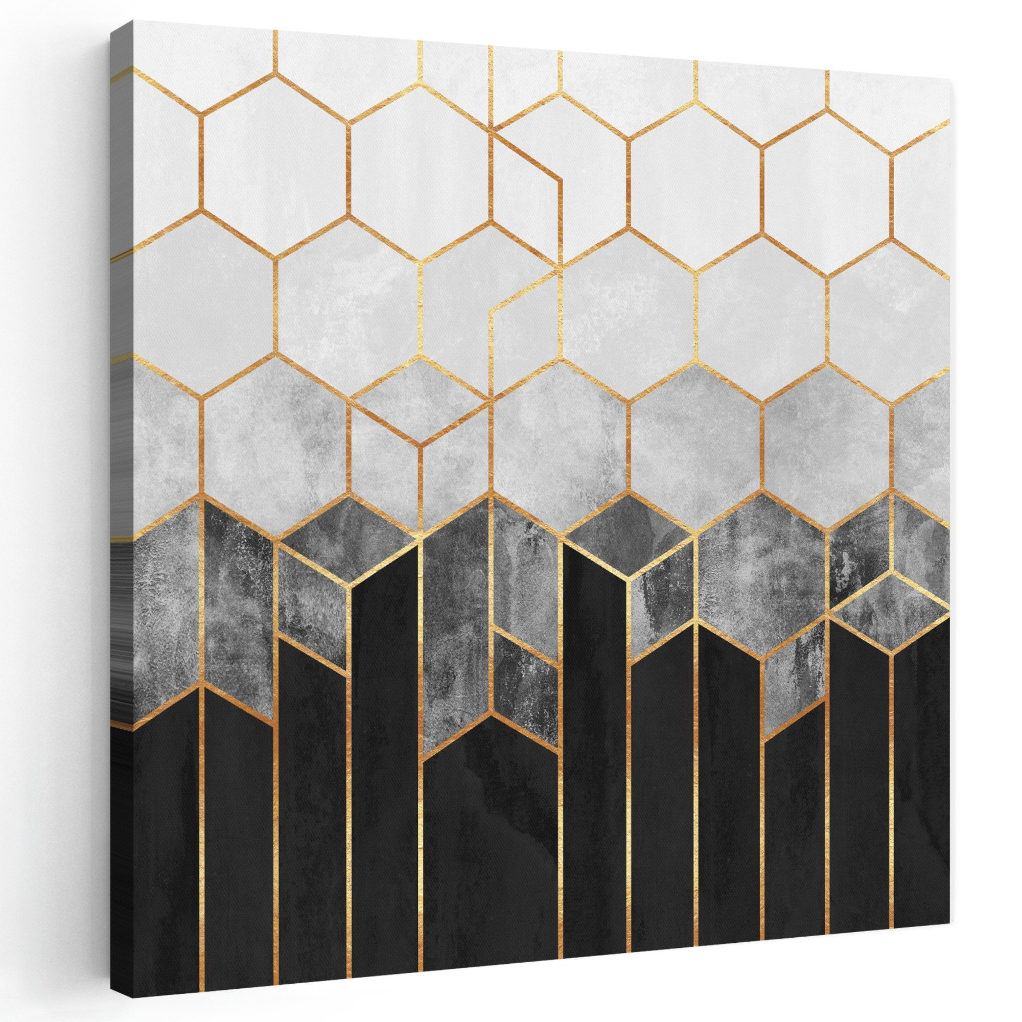 OneMillionCanvasses® Leinwandbild Gold - Sechseck - Chic - Muster - Luxus, Fotodruck (1 St), Wandbild, Deko Schlafzimmer Wohnzimmer Flur 20x20 cm