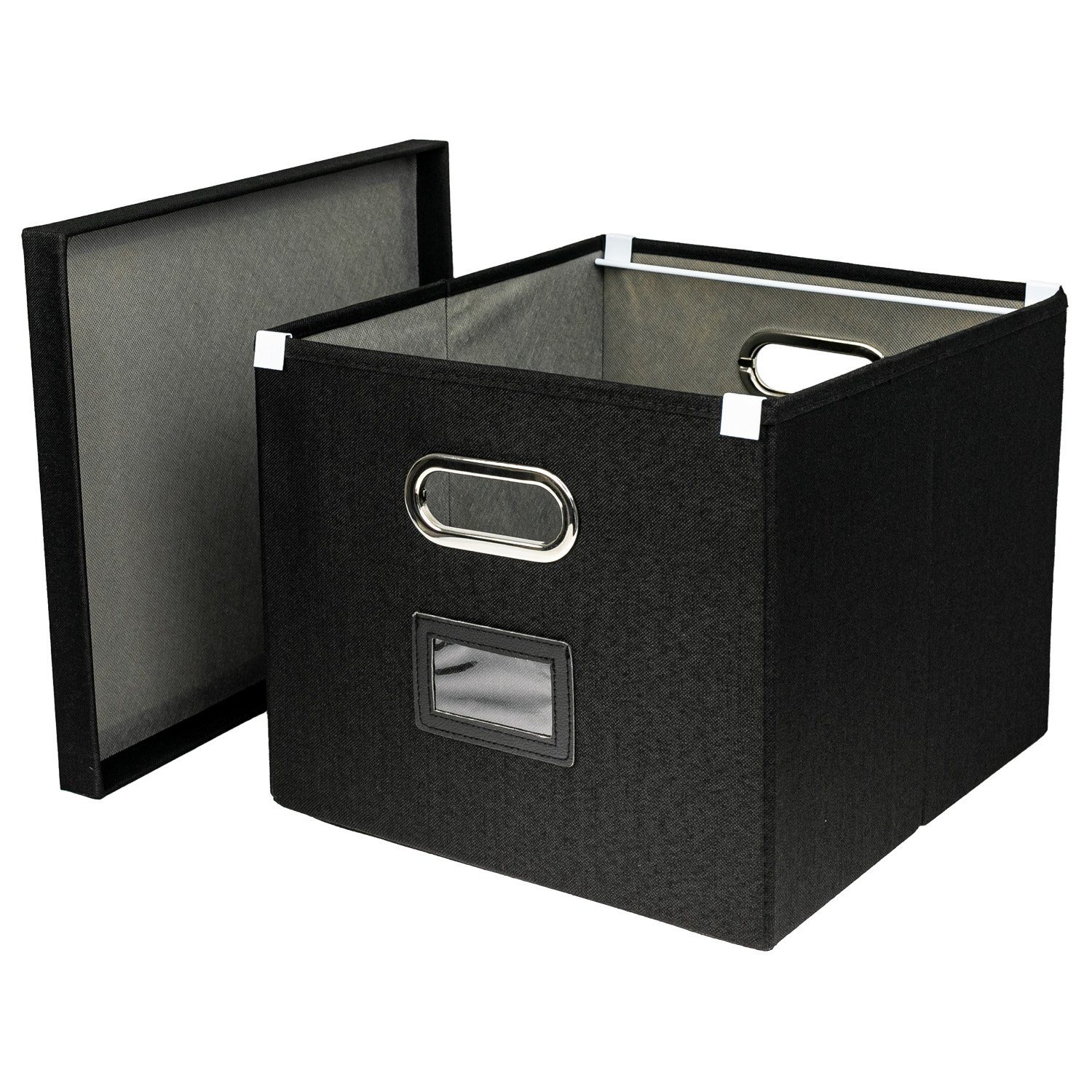HMF Aufbewahrungsbox 250473, mit Deckel für DIN A4 Hängeregister, passend für Kallax, Schwarz