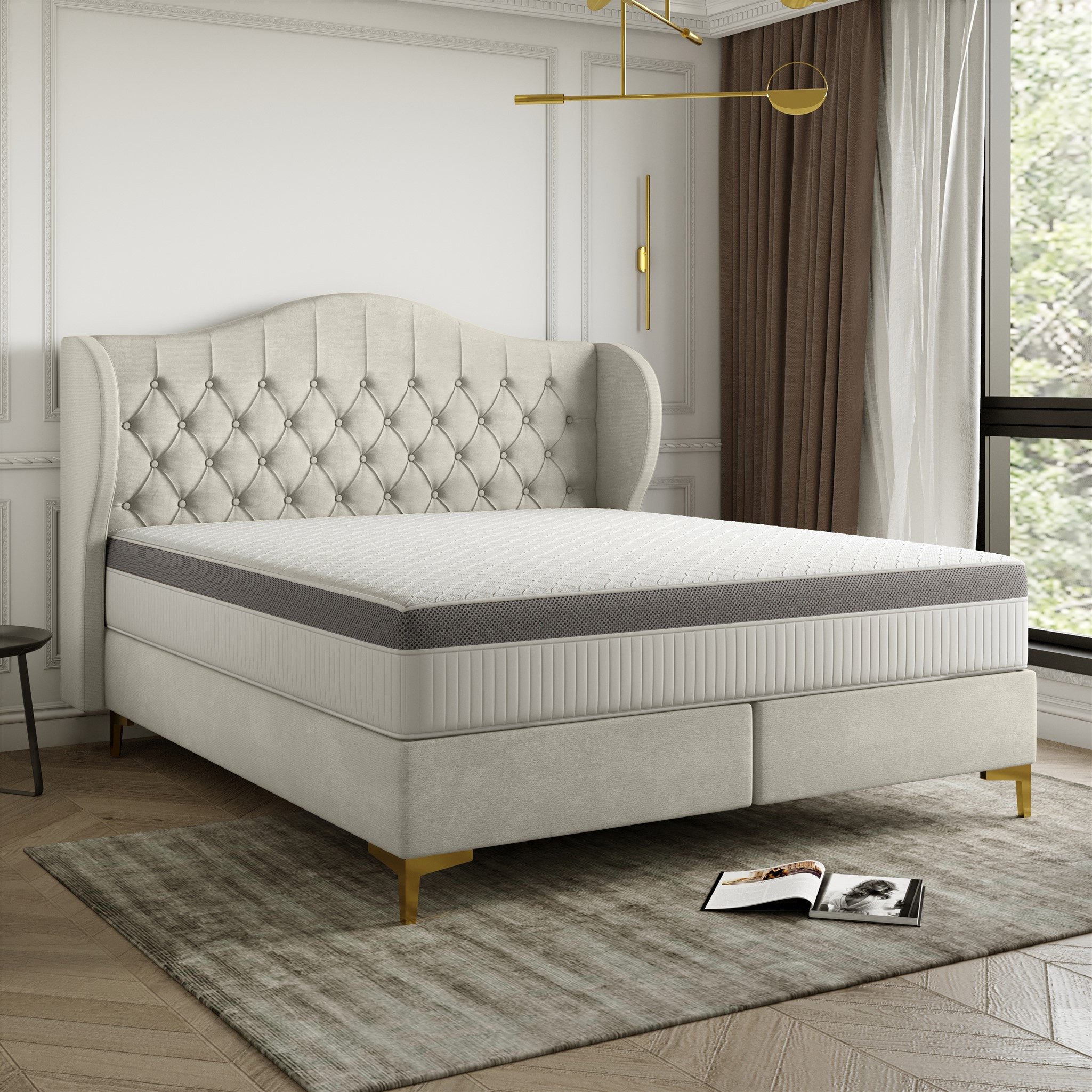 Fun Möbel Polsterbett Schlafzimmerbett PELAGIO in Stoff Whisper mit Matratze (gepolstertes Kopfteil), 7-Zonen Taschenfederkernmatratze