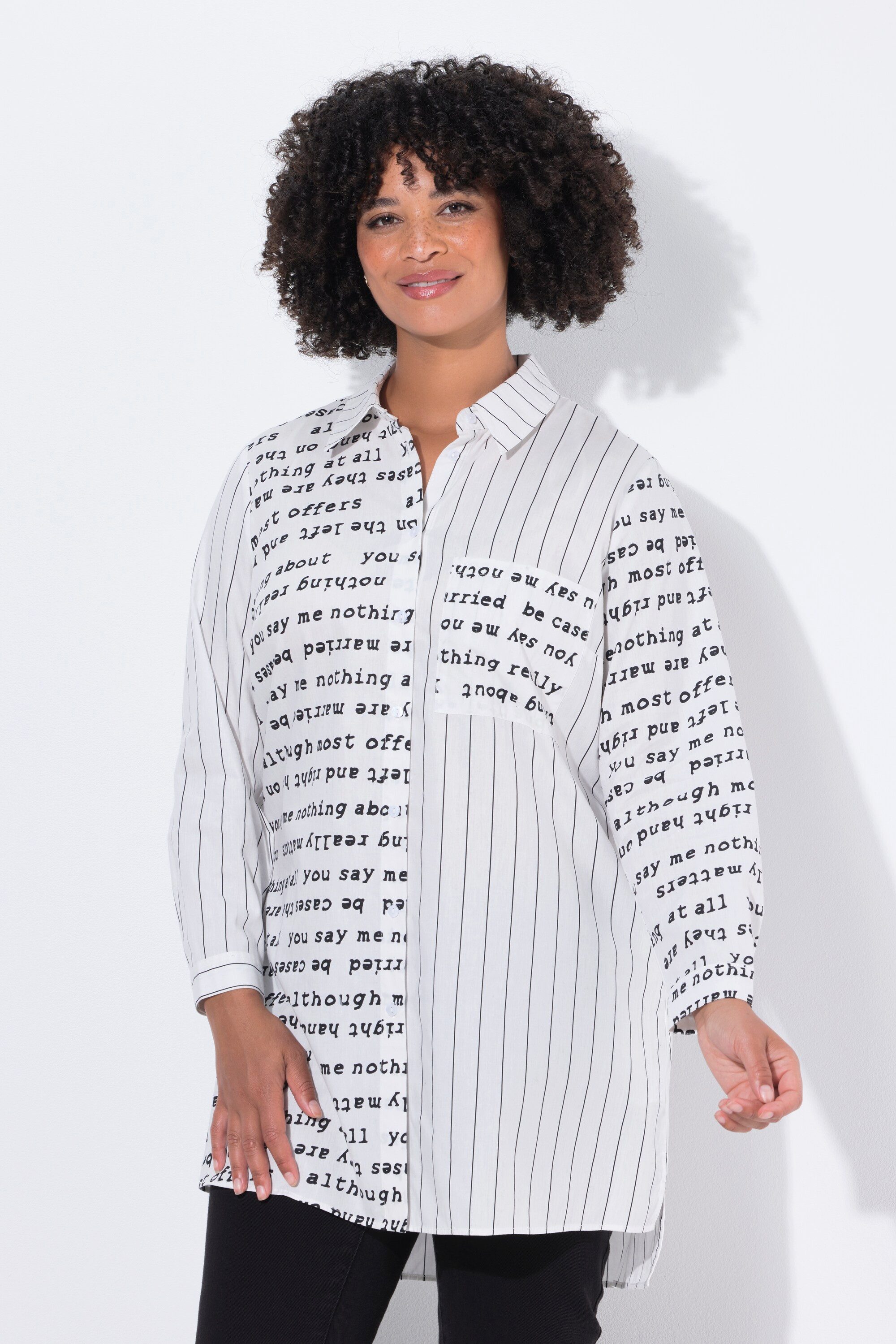 Hemdbluse Long-Hemdbluse oversized Schriftmuster/Streifen