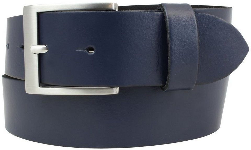 Anthoni Crown Designer Ledergürtel für Jeans Breite 4cm blau Metal-Logo