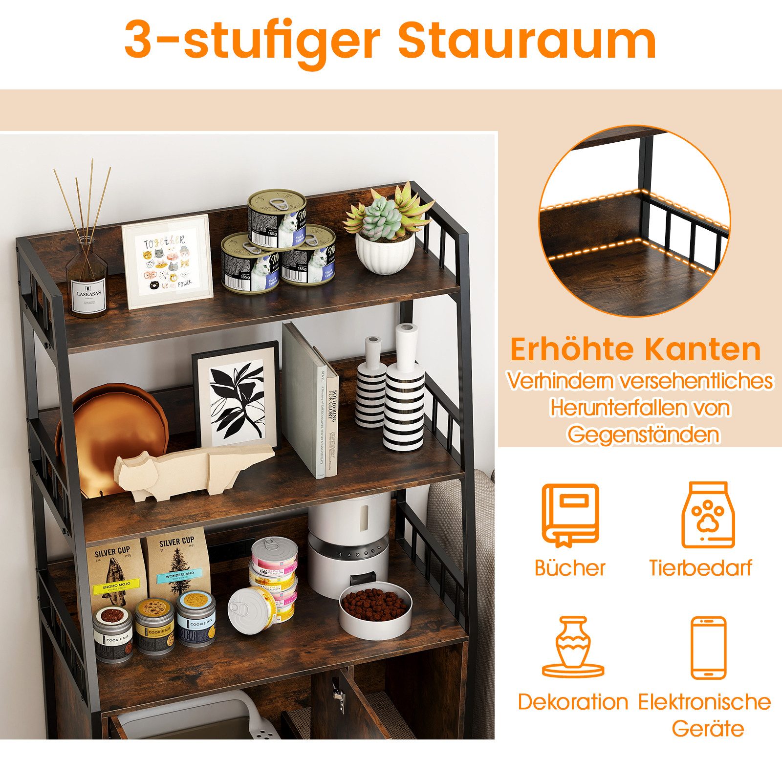 COSTWAY Tierhaus, Katzenschrank mit Bücherregal, Ladestation, Katzenklo Sch günstig online kaufen