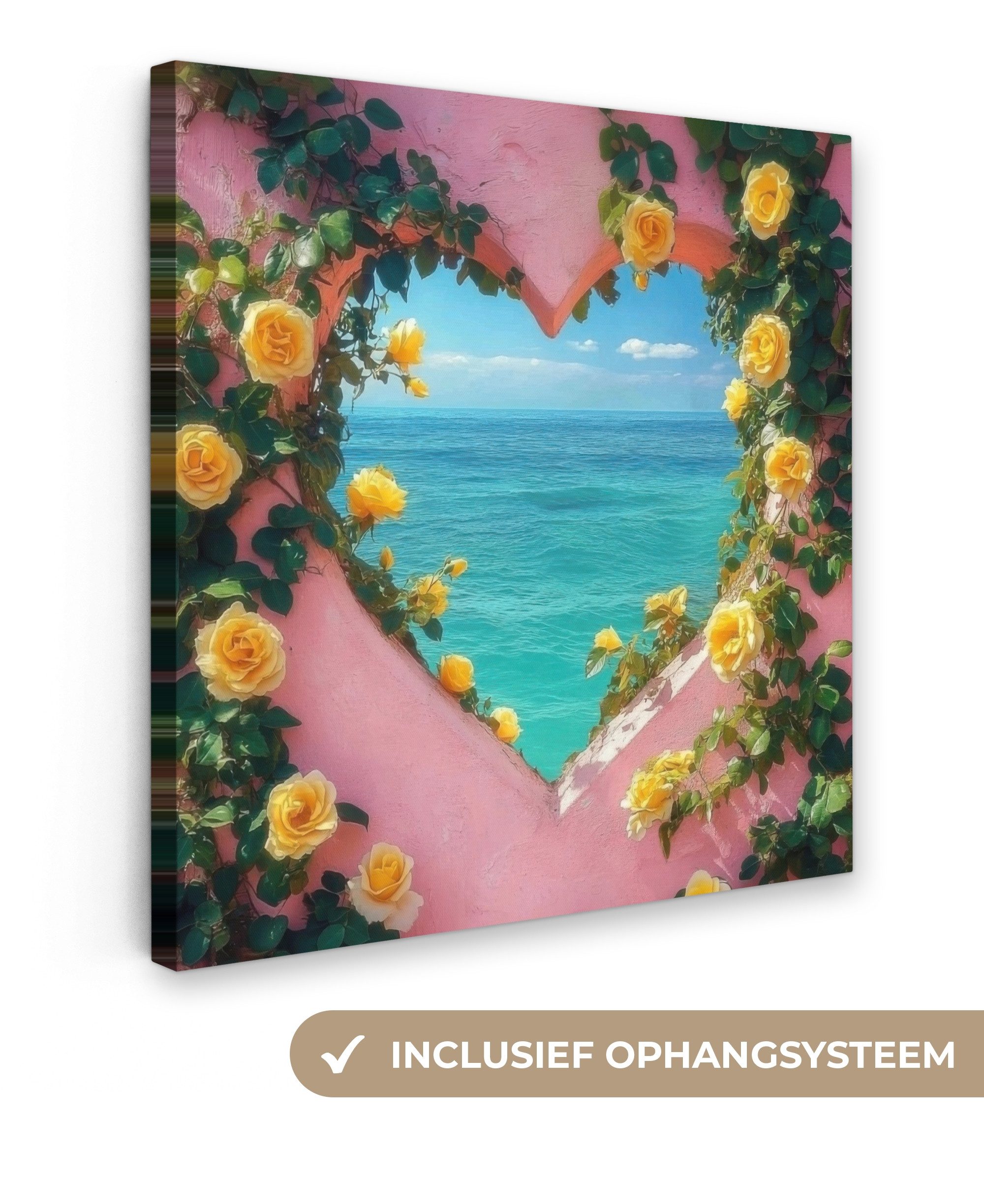 OneMillionCanvasses® Leinwandbild Herz - Meer - Wand, Fotodruck (1 St), Wandbild, Deko Schlafzimmer Wohnzimmer Flur 20x20 cm