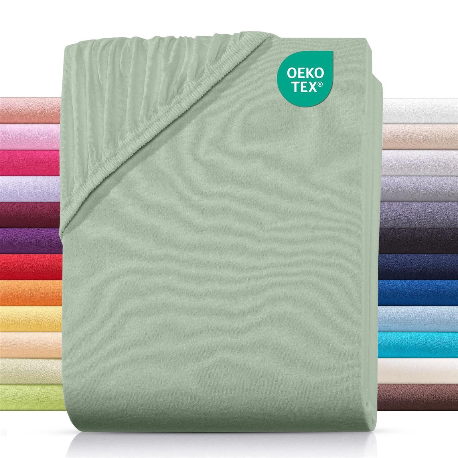 Carpe Sonno Spannbettlaken Jersey 90x200 100x200 120x200 140x200 160x200 180x200 200x200 70x140, Jersey, Gummizug: rundum, (1 Stück), 100% Baumwolle Spannbettlaken 100x200 Spannbetttuch Grün