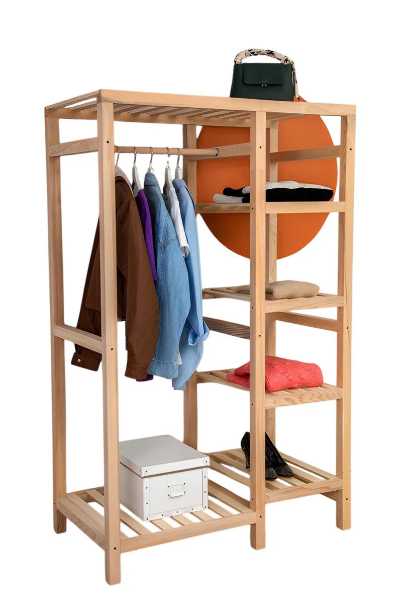 Xlmoebel Garderobenschrank Beiger Holz-Kleiderschrank mit modernem Design und viel Stauraum (Kleiderstange) Hergestellt in Europa