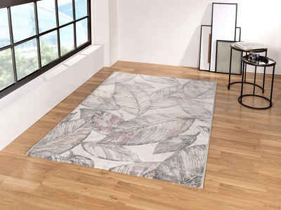 Teppich Kurzflorteppich Argo 63689 Blätter, TaraCarpet, rechteckig, Höhe: 14 mm, moderner Vintage Blätter Wohnzimmer Esszimmer Schlafzimmer 133x195 cm
