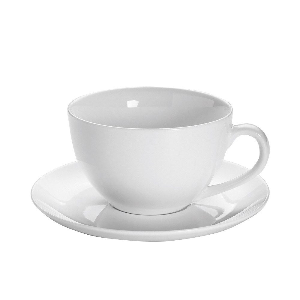 Maxwell & Williams Becher Maxwell&Williams White Basics Round Jumbotasse + Untere 450 ml 2 tlg., Porzellan