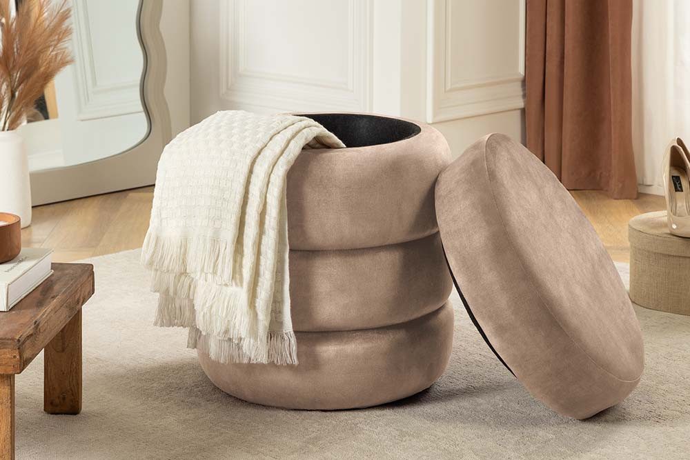 riess-ambiente Polsterhocker VOGUE 40cm champagner/greige - Samt, mit Stauraum, gepolstert, rund (Einzelartikel, 1 St), Eleganter Sitzhocker - ideal f. Ankleide – Bild 4 von 5