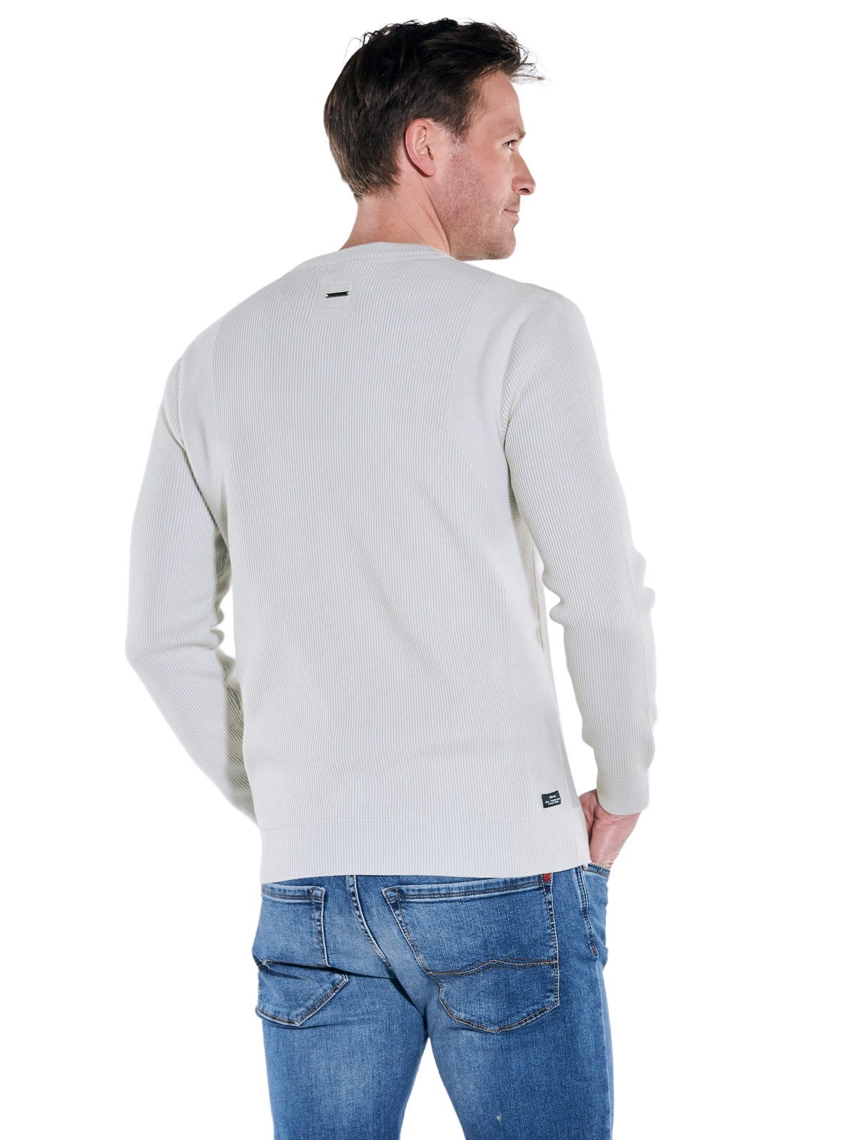Engbers Rundhalspullover Herren Rundhals Pullover mit Rippstruktur, Hellgrau
