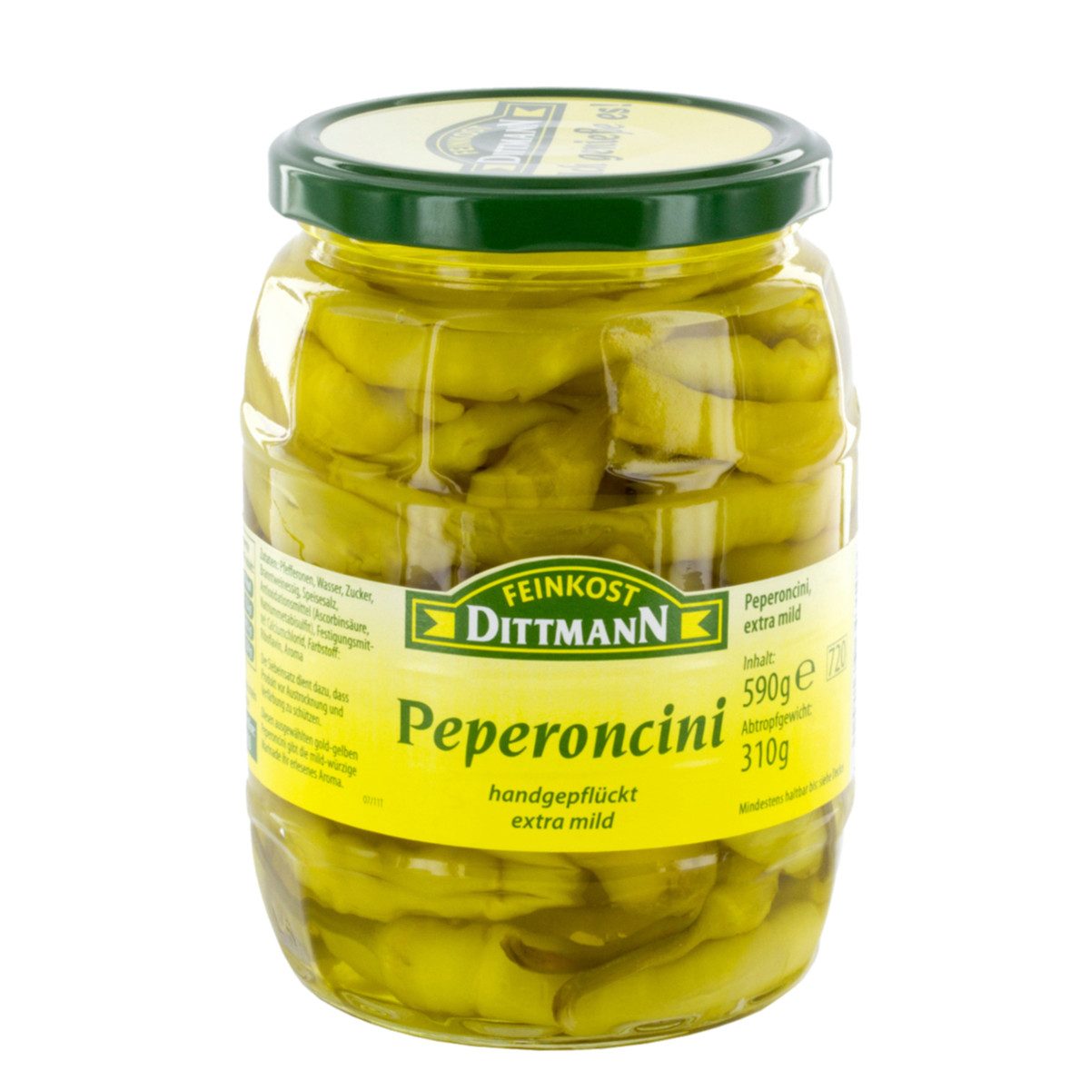 Feinkost Dittmann Gemüsekonserve, Feinkost Dittmann goldgelbe Peperoncini handgepflückt extra mild 590g
