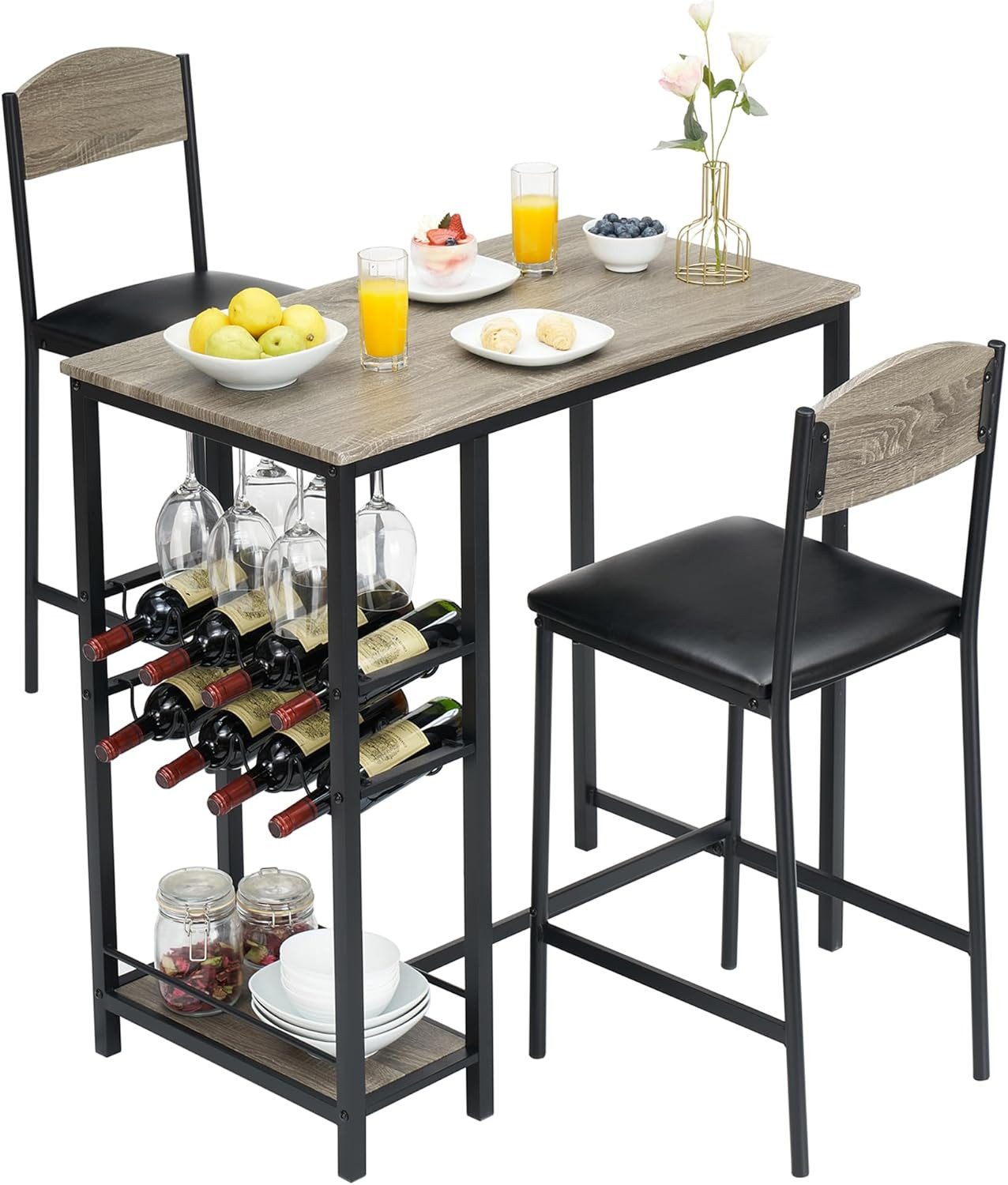 GarveeMore Esstisch 2-teiliges rustikales braunes Stehtisch-Set günstig online kaufen
