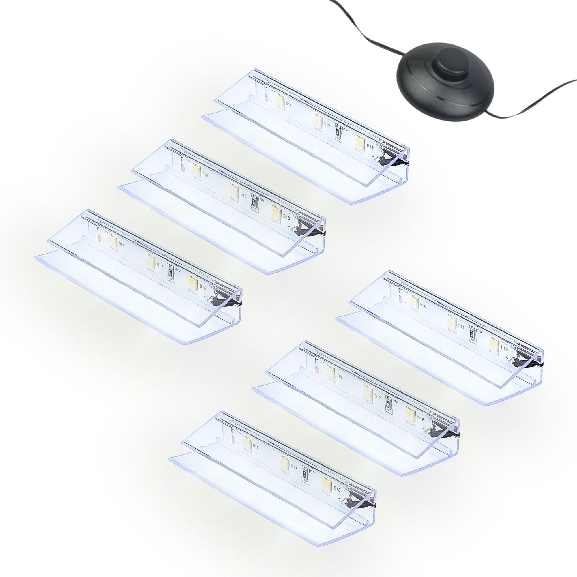 kalb LED Glaskantenbeleuchtung LED Glaskantenbeleuchtung Clip Set 3000K/5000K Transparent Plug & Play, 6er Set kaltweiß