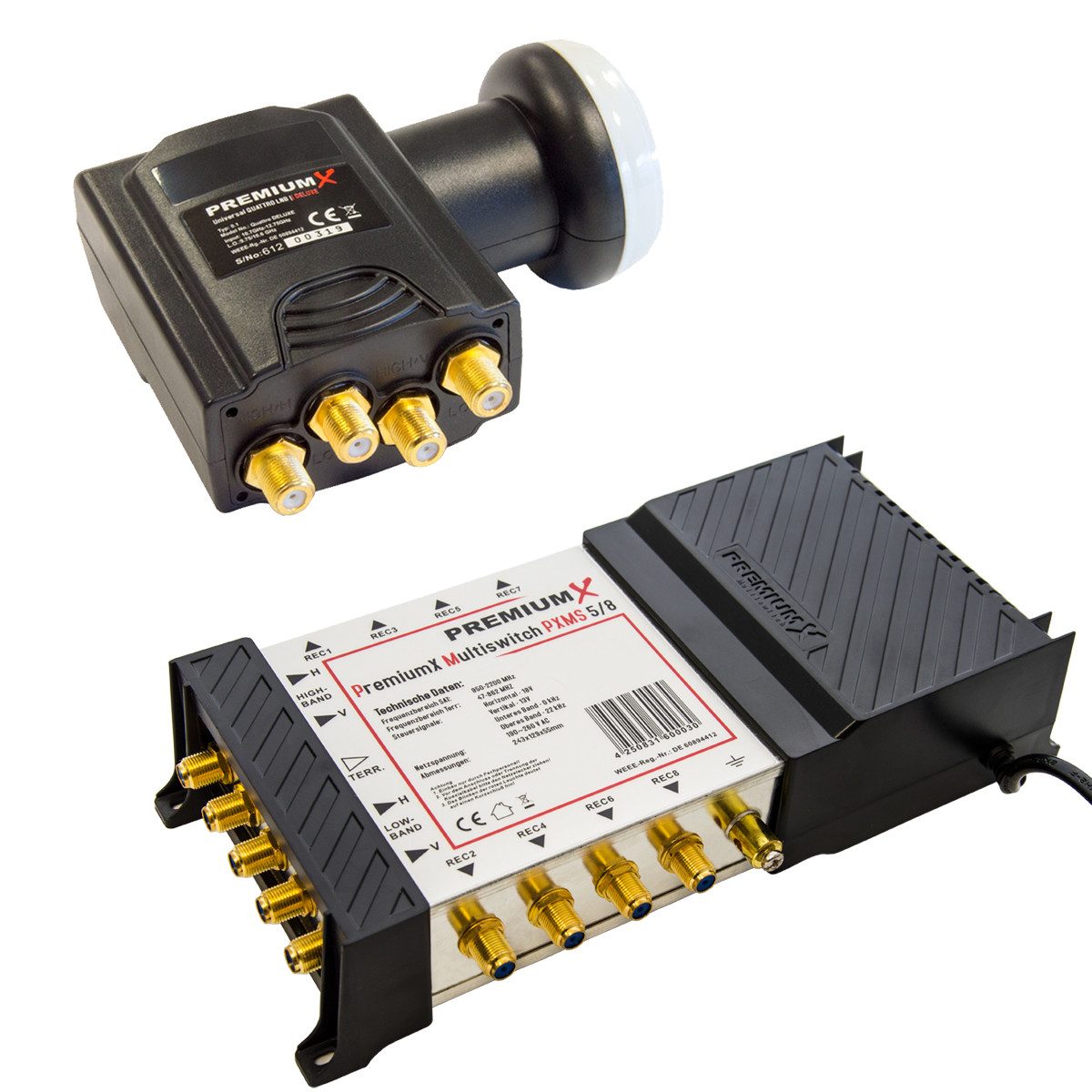 PremiumX SAT-Multischalter Multischalter PXMS-5/8 mit Netzteil Deluxe Quattro LNB 0,1dB 4K 8K