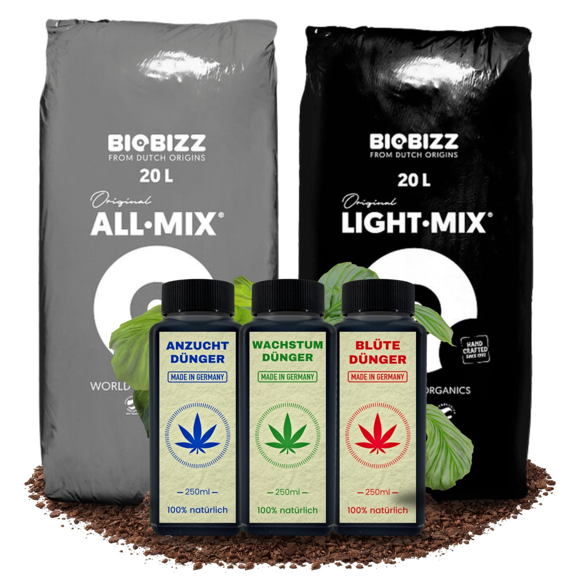 Spezialdünger Grow Dünger Erde Light All Mix Set Anzucht Wachstum Blüte für Growbox