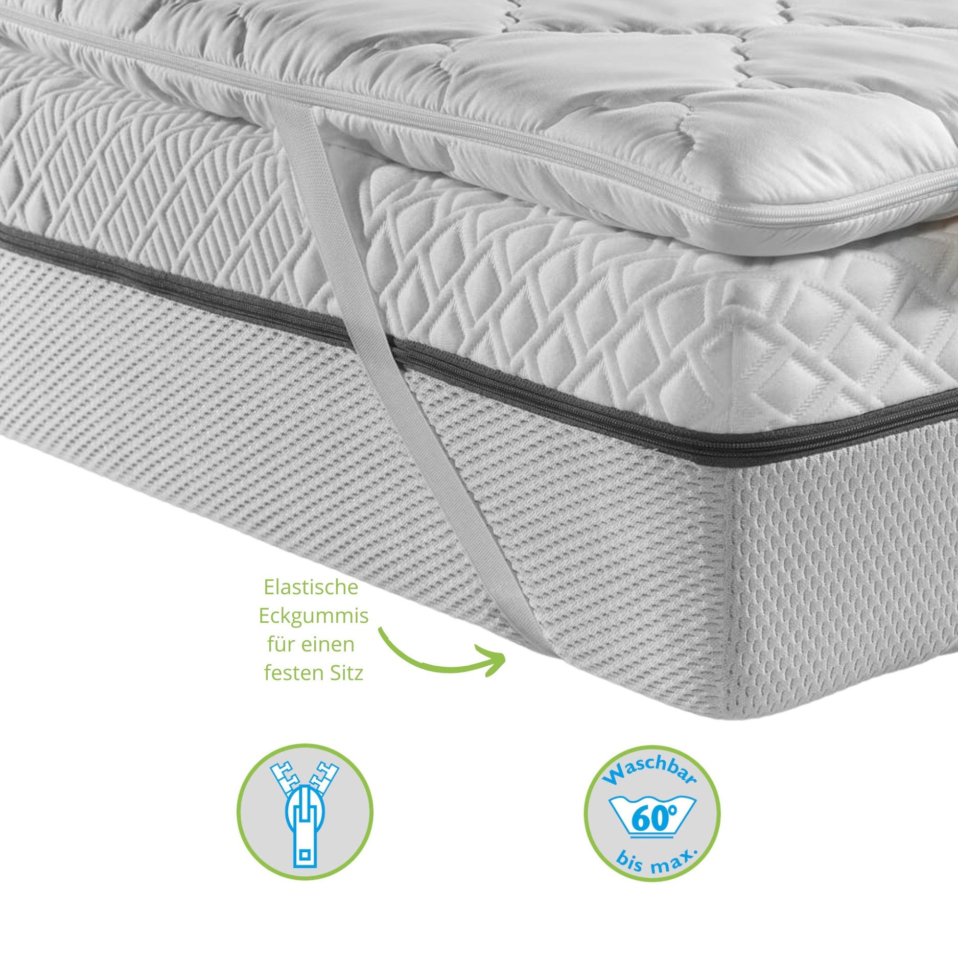 Bodyprotect, Topper aus Kaltschaum, 6 cm hoch, Viscoschaum, mit 4 elastischen Eckgummis für festen Sitz, optimale Anpassung