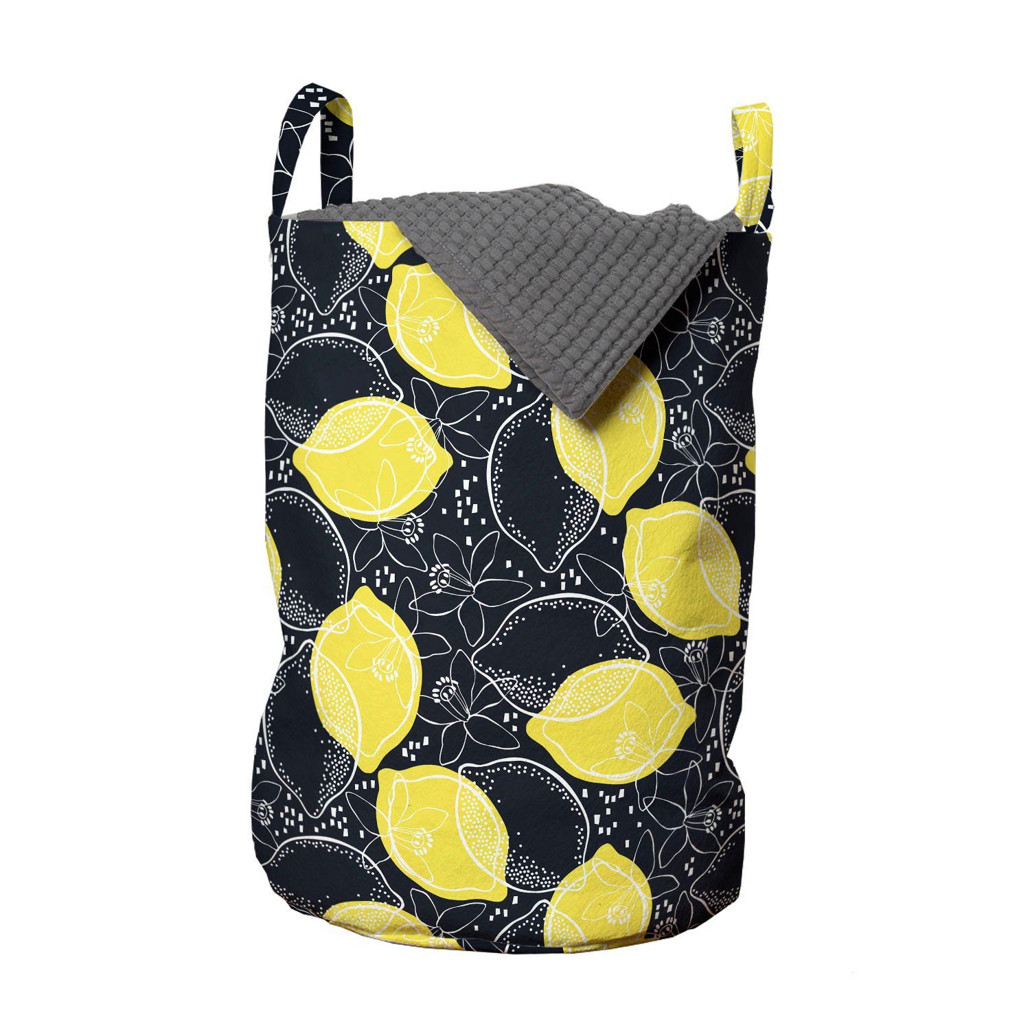 Abakuhaus Wäschesäckchen Wäschekorb mit Griffen Kordelzugverschluss für Waschsalons, Früchte Zitronen und Blüten Zeichnungen
