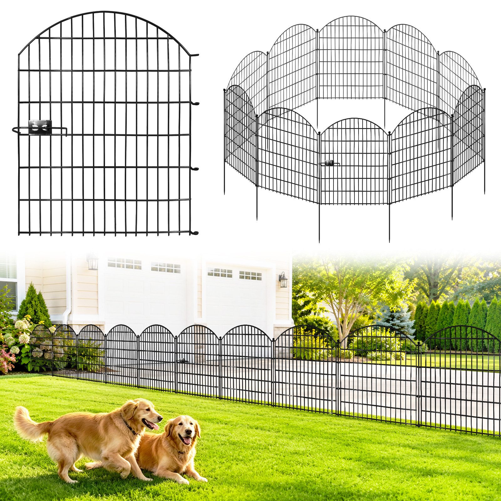 BlingBin Gartenzaun Metall Beetzaun, 5 Paneele H 112x68 cm, Gesamtlänge 3,5 m, (5er Set, 5-St., Zaunelement: ca. 68 × 78 cm Steckpfosten: ca. 98 cm Länge), Beeteinfassung zum Einstecken, Schutzzaun für Blumenbeet & Hunde