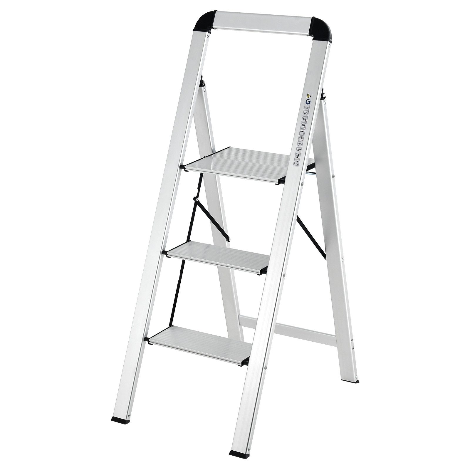 COSTWAY Trittleiter, 3 Stufen bis 150 kg, klappbar rutschfest, aus Aluminium