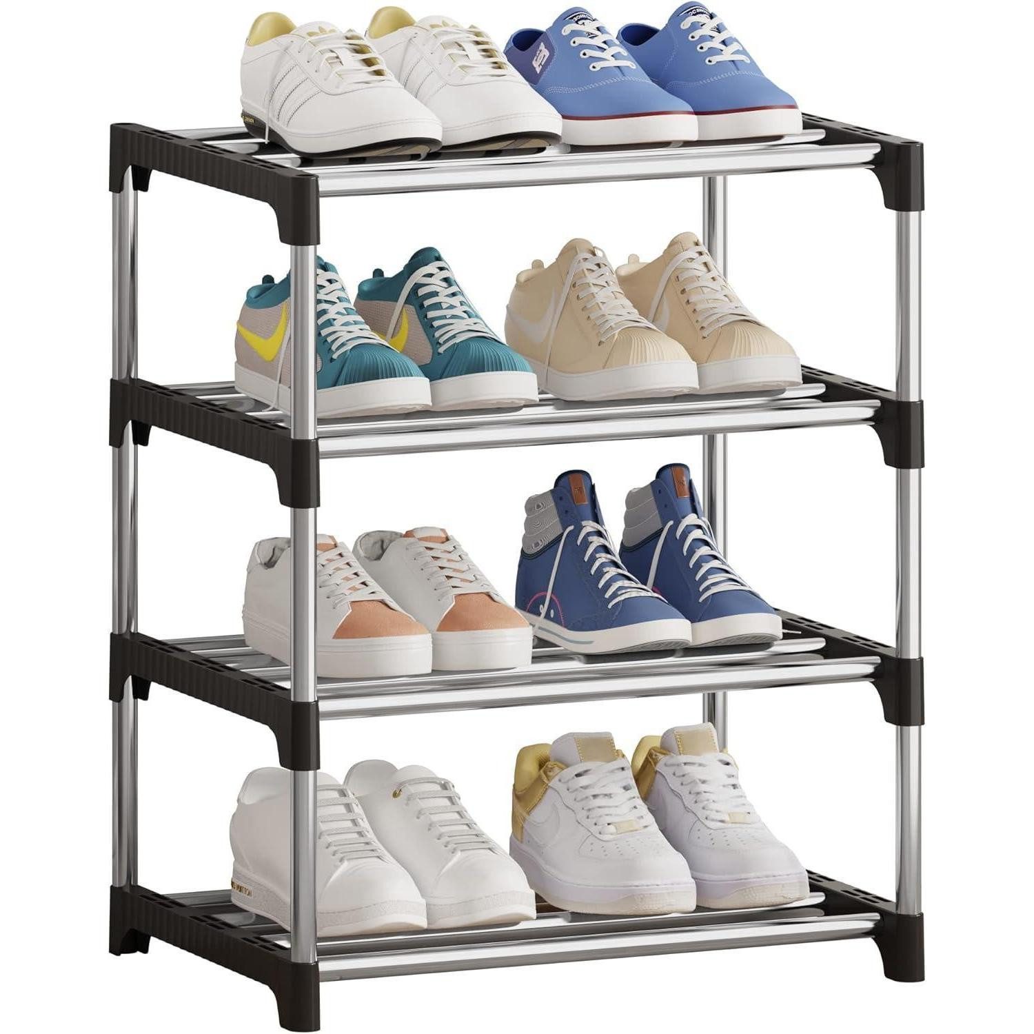 Schuhabtropfschale Stapelbares Schuhregal 4 Ebenen Organizer Flur Aufbewahrung Schwarz