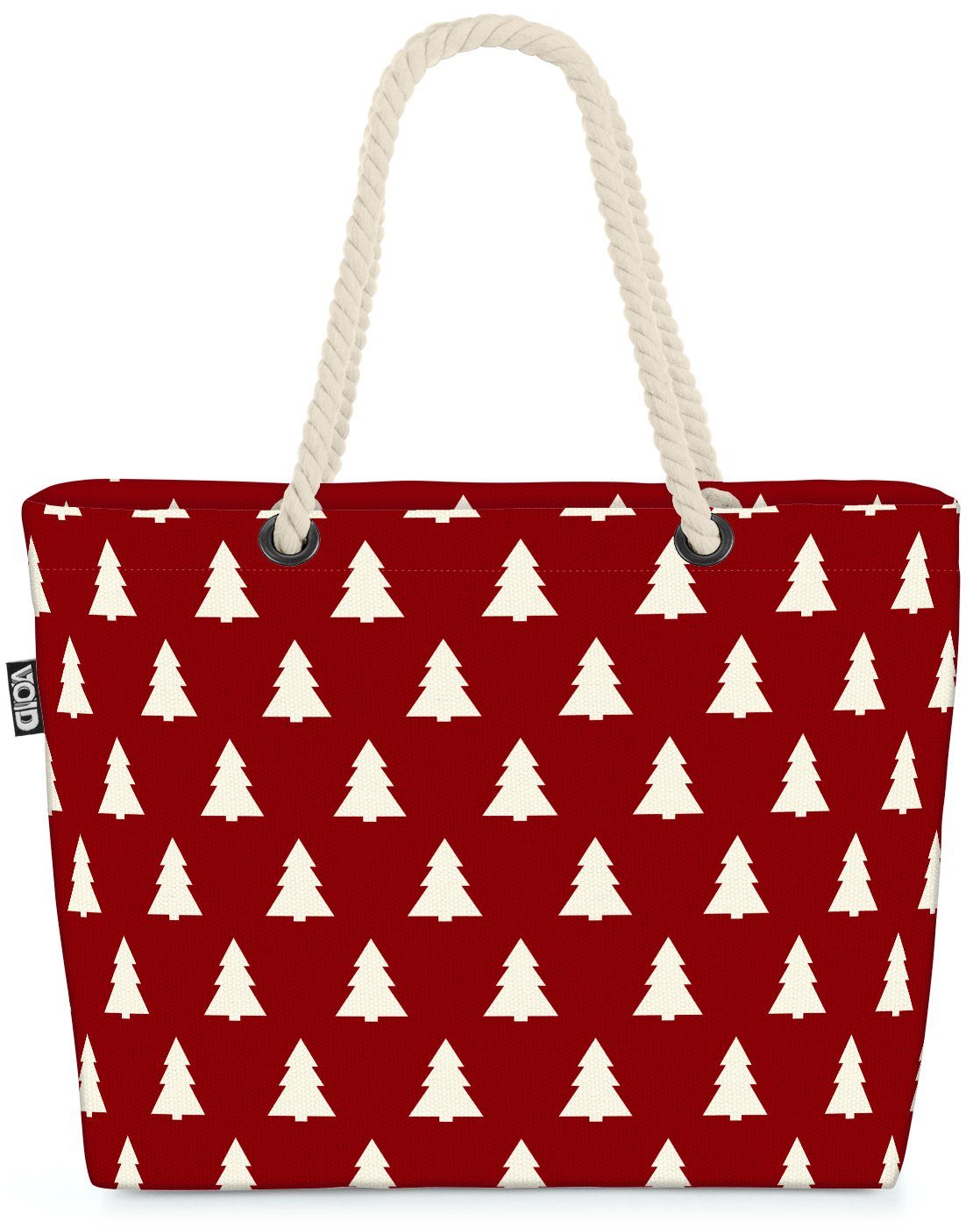 VOID Strandtasche (1-tlg), Wald Design rot Beach Bag Winter Wald Design Tannenbaum Christbaum Weihnachten