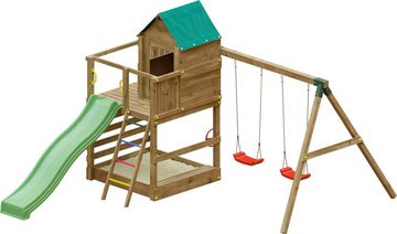 FUNGOO Spielturm Jarcas4, mit Schaukel & Rutsche, Kletterwand