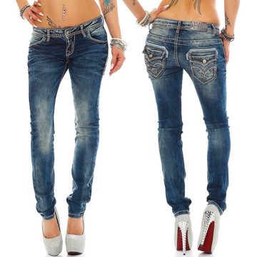Cipo & Baxx Regular-fit-Jeans Damen Hose BA-WD240 Low Waist mit dicken Nähten