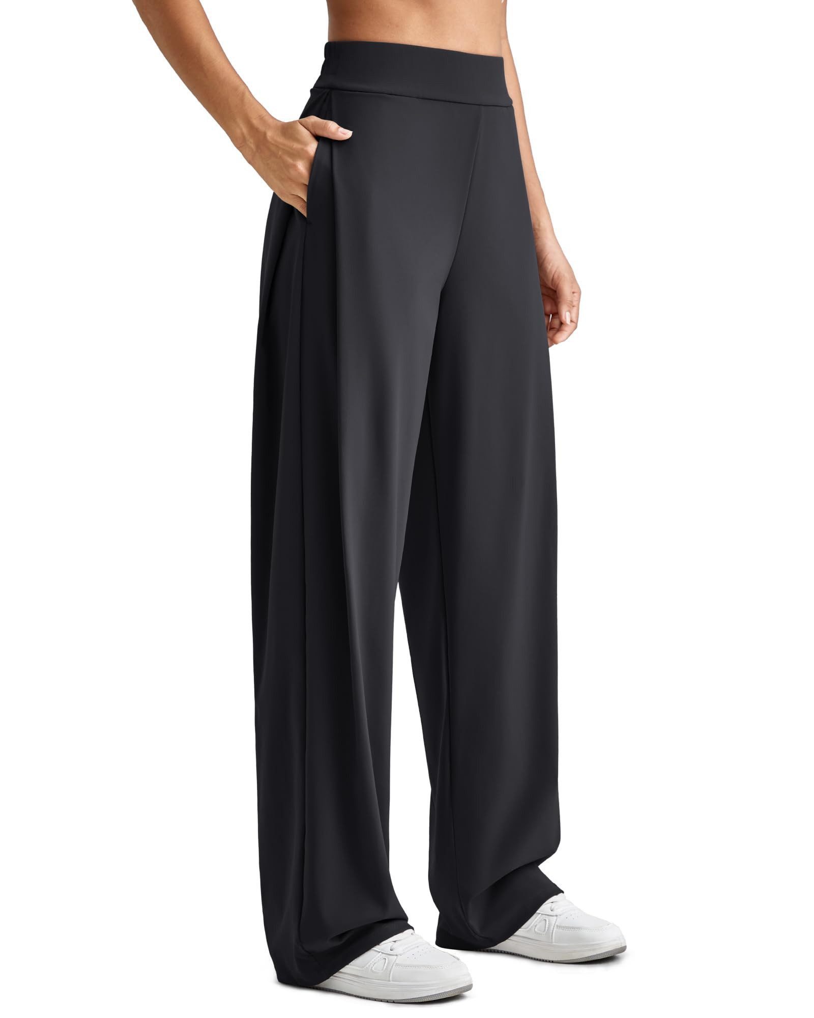 G4Free Palazzohose Damen Weite Business-Freizeithose, lockere Lounge-Hose im Business-Look, elegante Anzughose mit Taschen