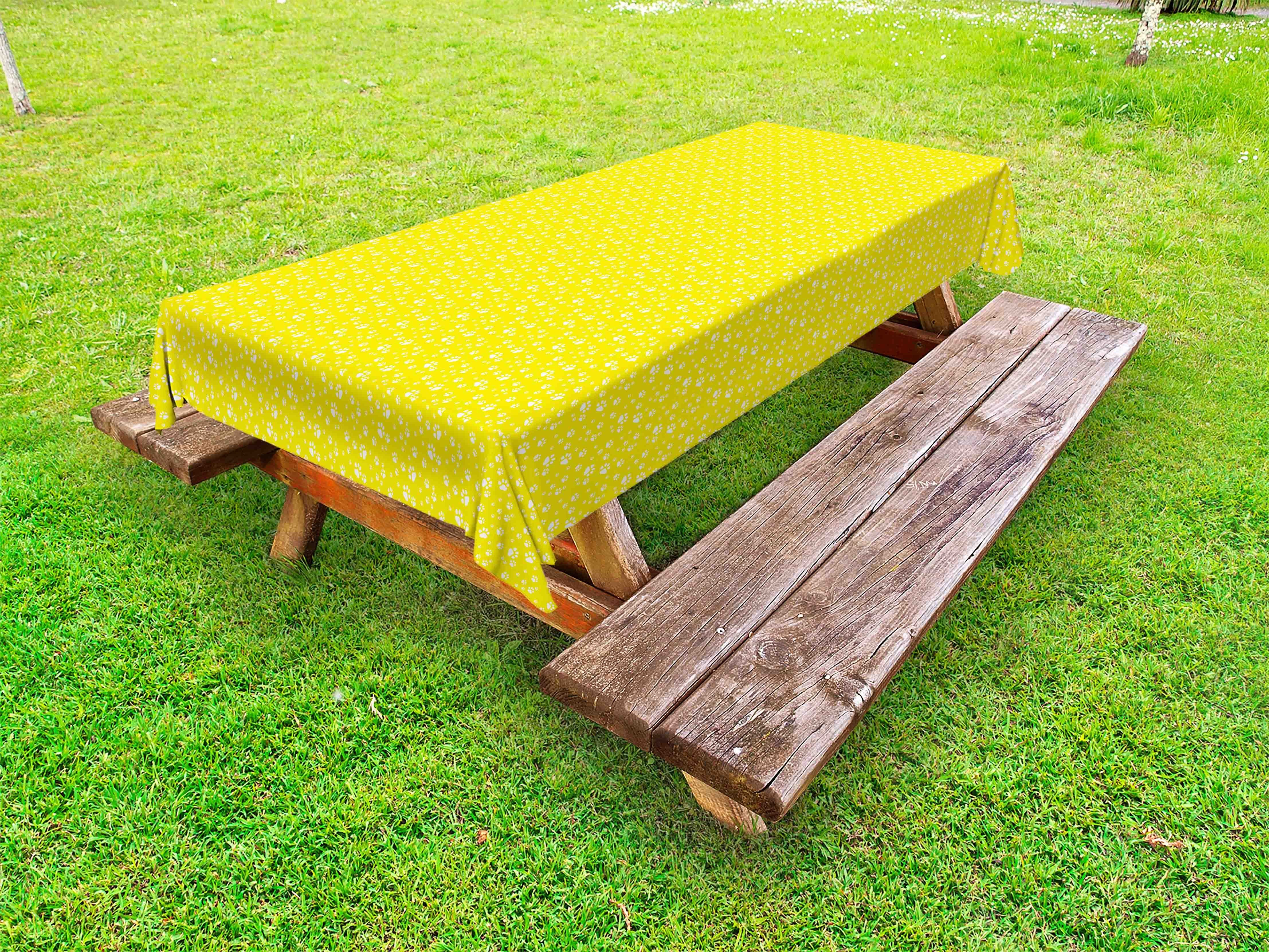 Abakuhaus waschbare Tischdecke Katzen-Tatzen-Motive Picknick-Tischdecke, Gelb Wiederholte dekorative Hund
