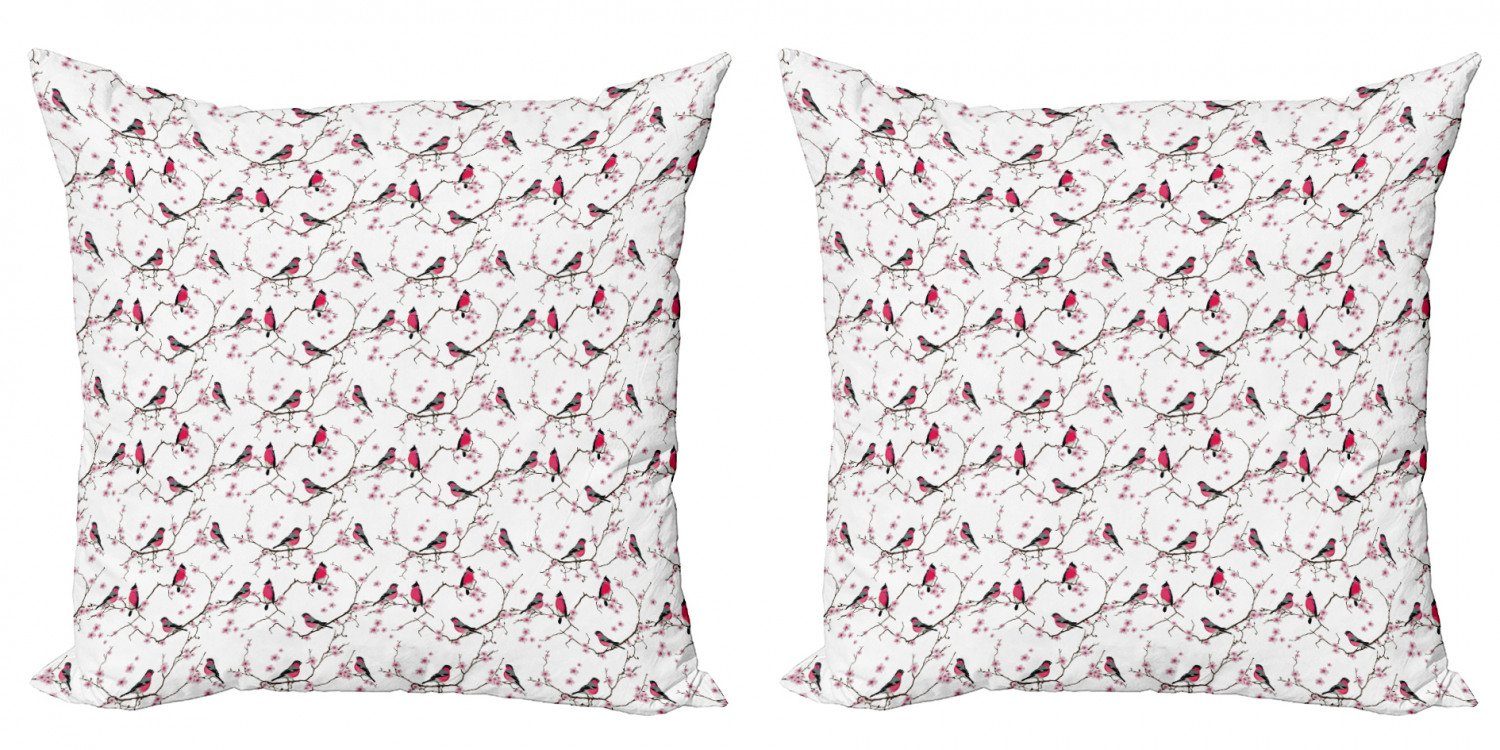 Kissenbezüge Modern Accent Doppelseitiger Digitaldruck, Abakuhaus (2 Stück), asiatisch Dompfaff Vögel Sakura