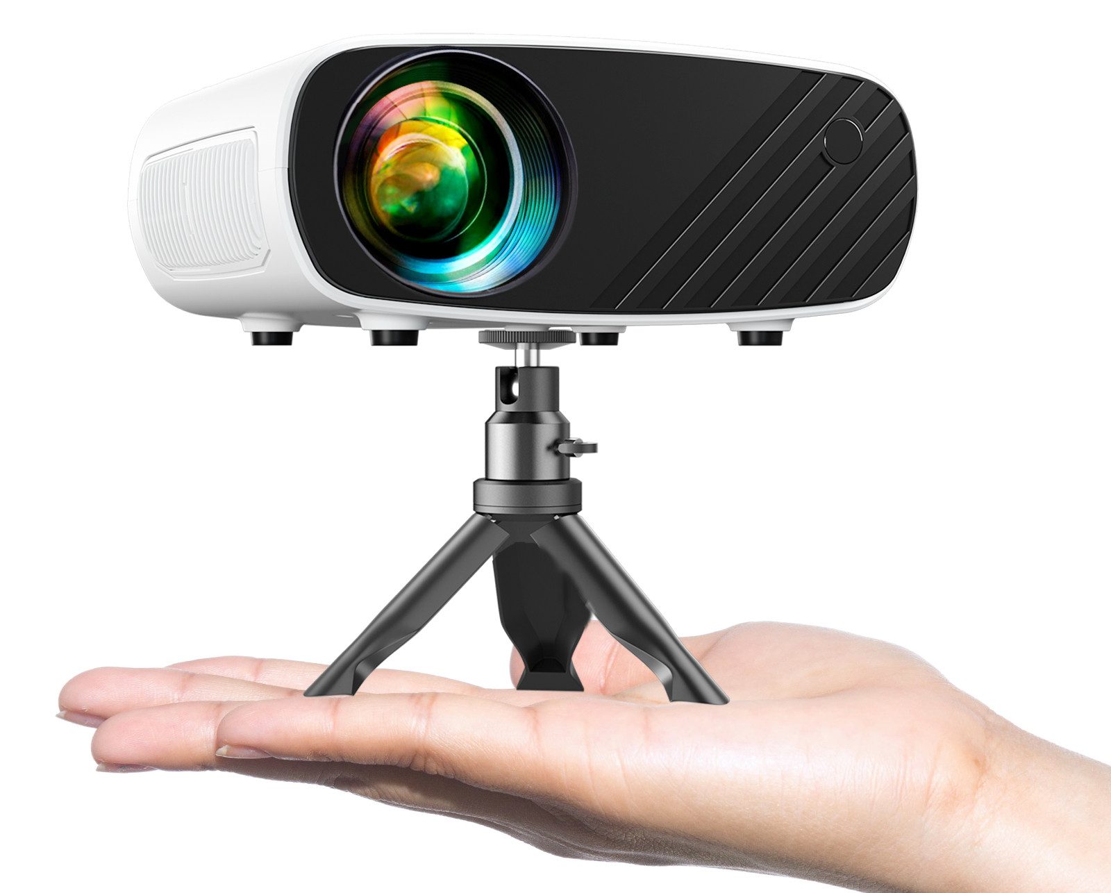 ELEPHAS Tragbares Mini 4K Heimkino, Full HD 1080P mit Stativ/Transporttasche, LED-Beamer (14000 lm, 6000: 1, 1920 x 1080 px, kompatibel mit Android/iOS/Windows/TV Stick/HDMI/USB)